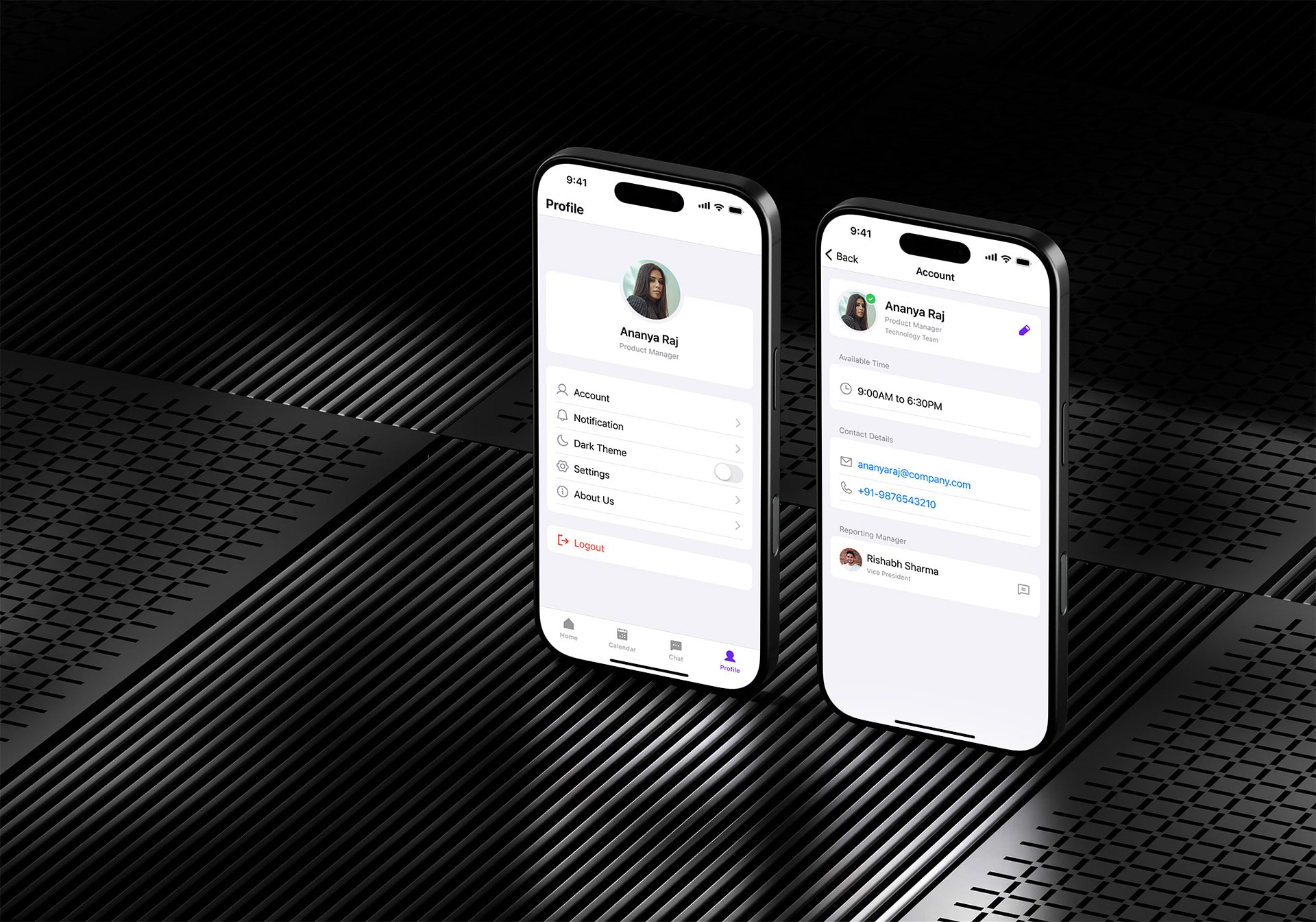 user account screen on mobile