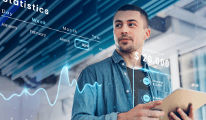 Person reviewing data on tablet