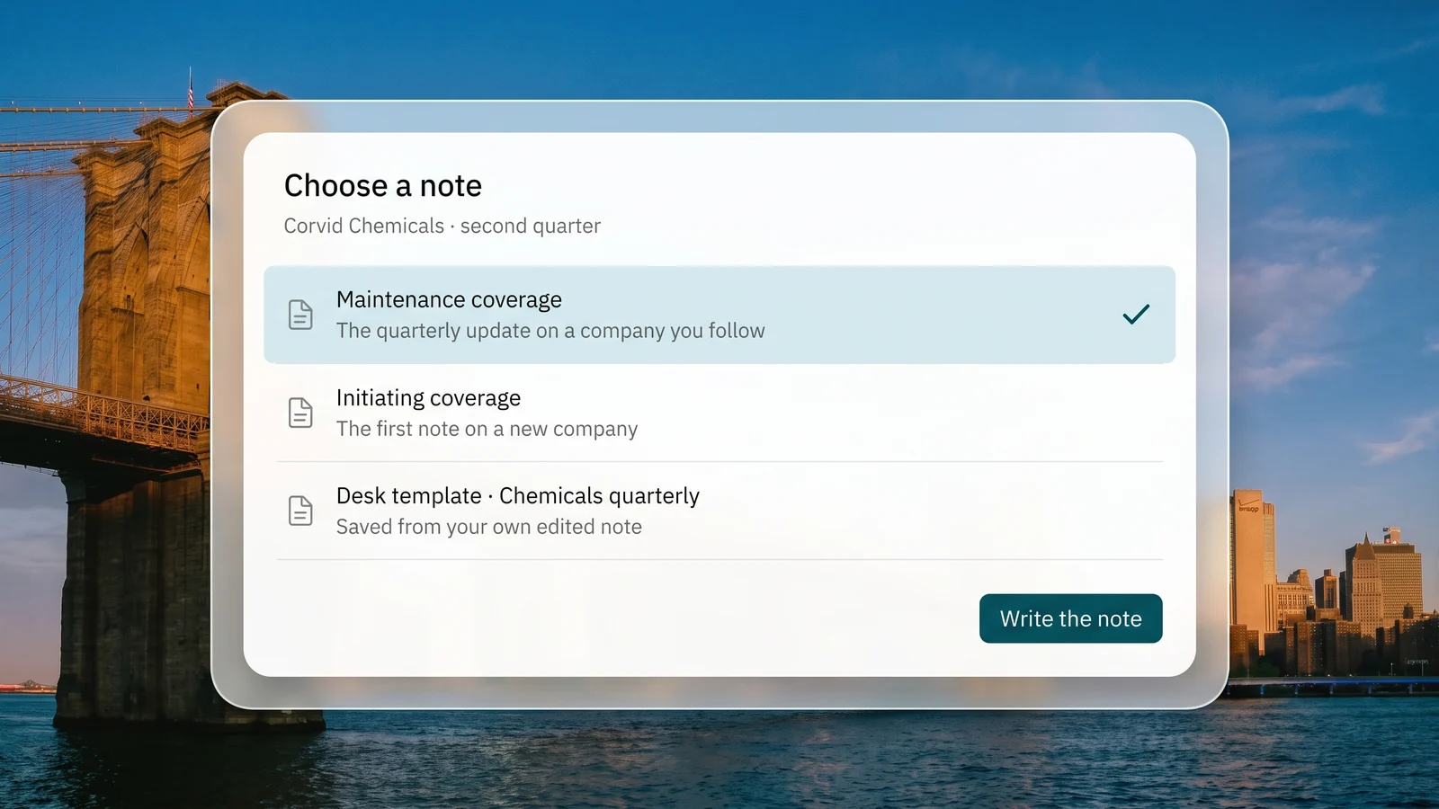 Choosing the note: maintenance coverage, initiating coverage or a template the desk saved from its own notes