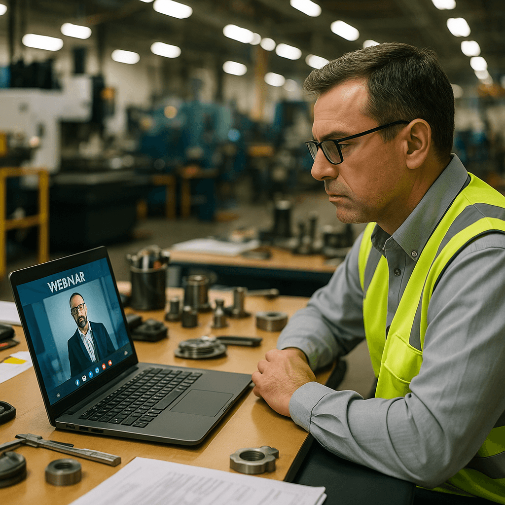 manager viewing short training video modules on laptop