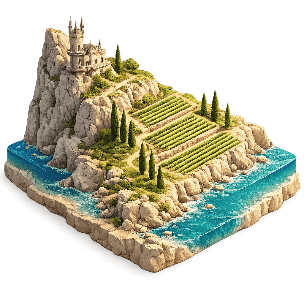 Artistic illustration of the Crimea wine region.