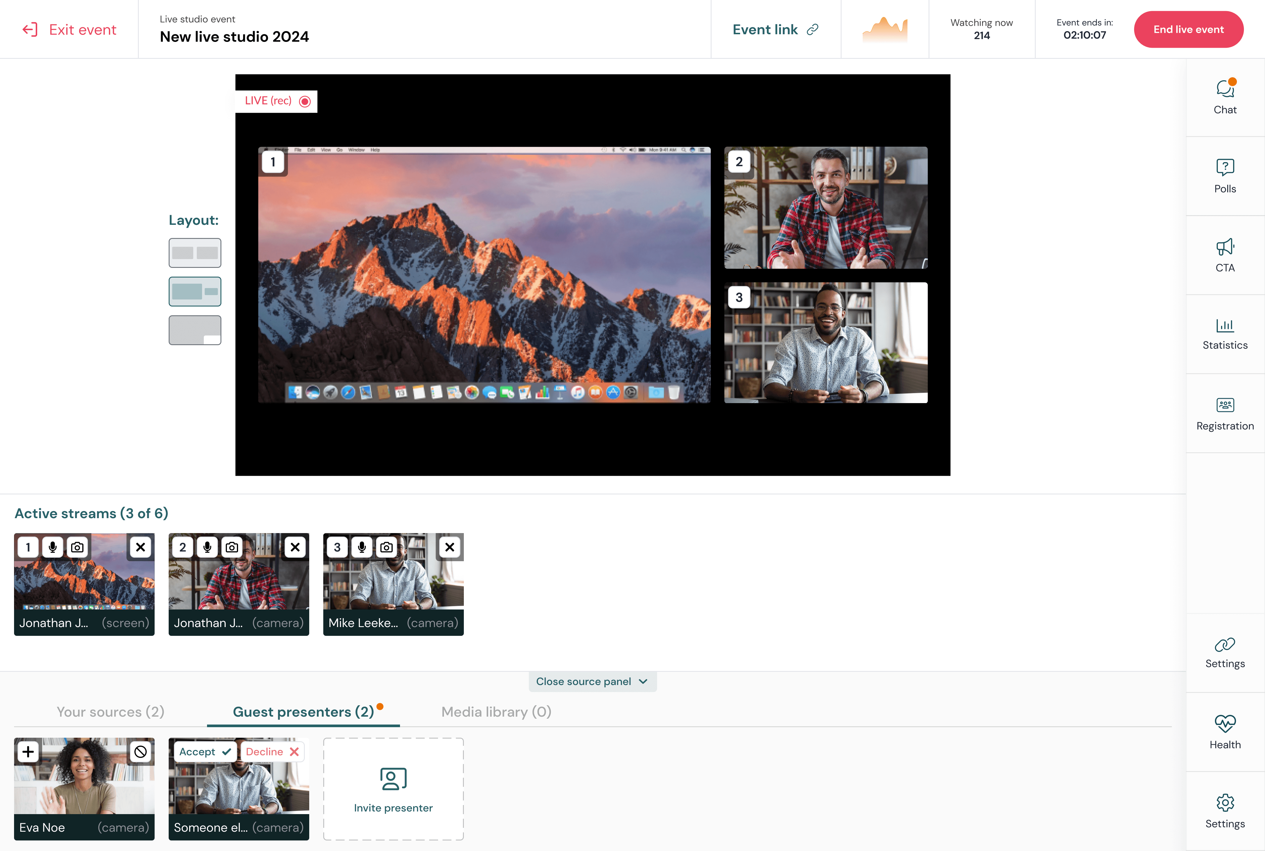 Live studio interface