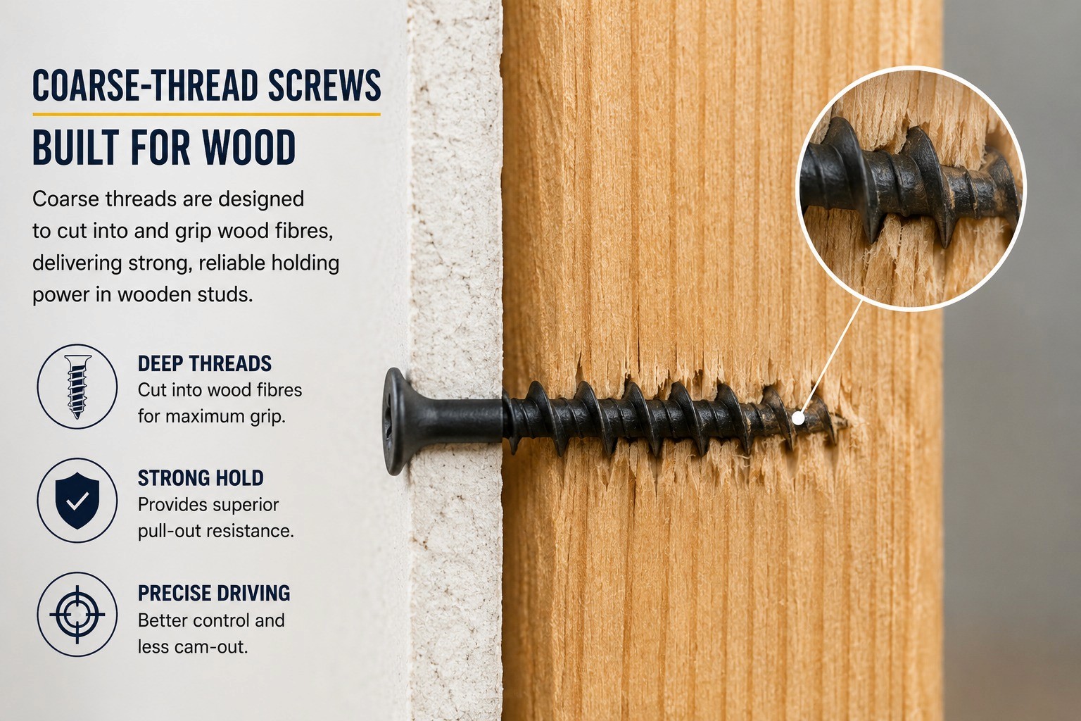 Why Coarse-Thread Screws Suit Wooden Studs