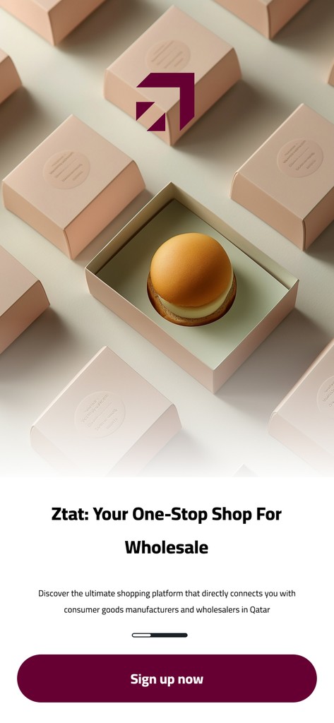 The pre-registration screen on Ztat showcases business growth acceleration at the push of a button. The image contains an invitation to pre-register on the Ztat platform, which connects businesses in Qatar with manufacturers and wholesalers.