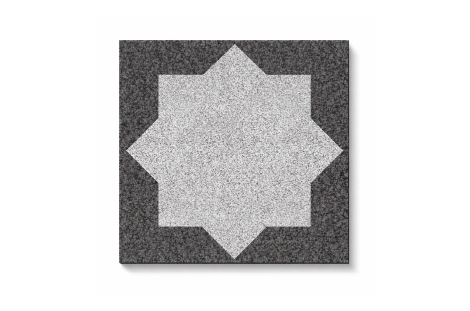 Star stone tile with geometric star pattern design in textured grey surface for outdoor and architectural flooring