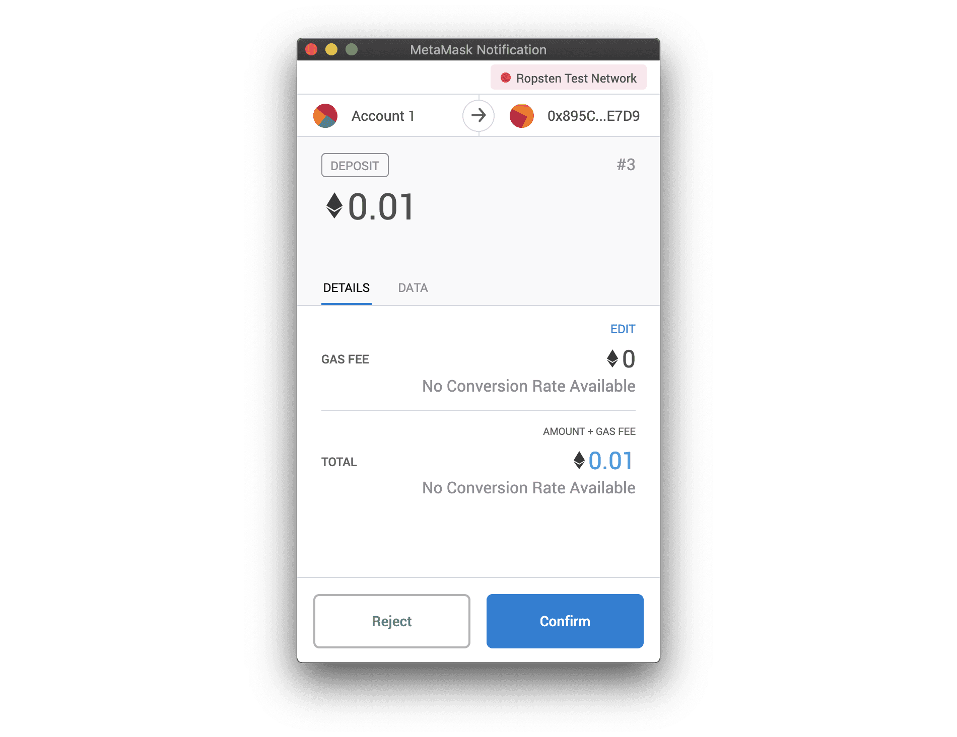 Confirm Ether deposit