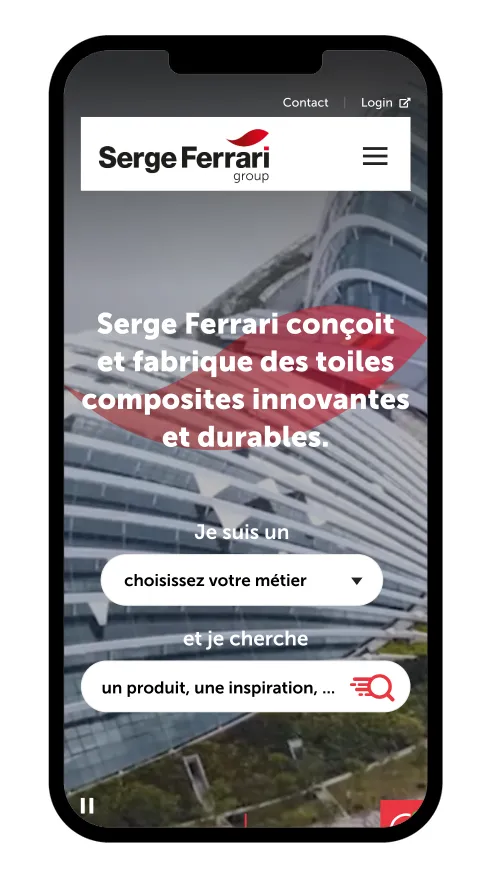 Interface mobile responsive de la page d'accueil du site web Serge Ferrari