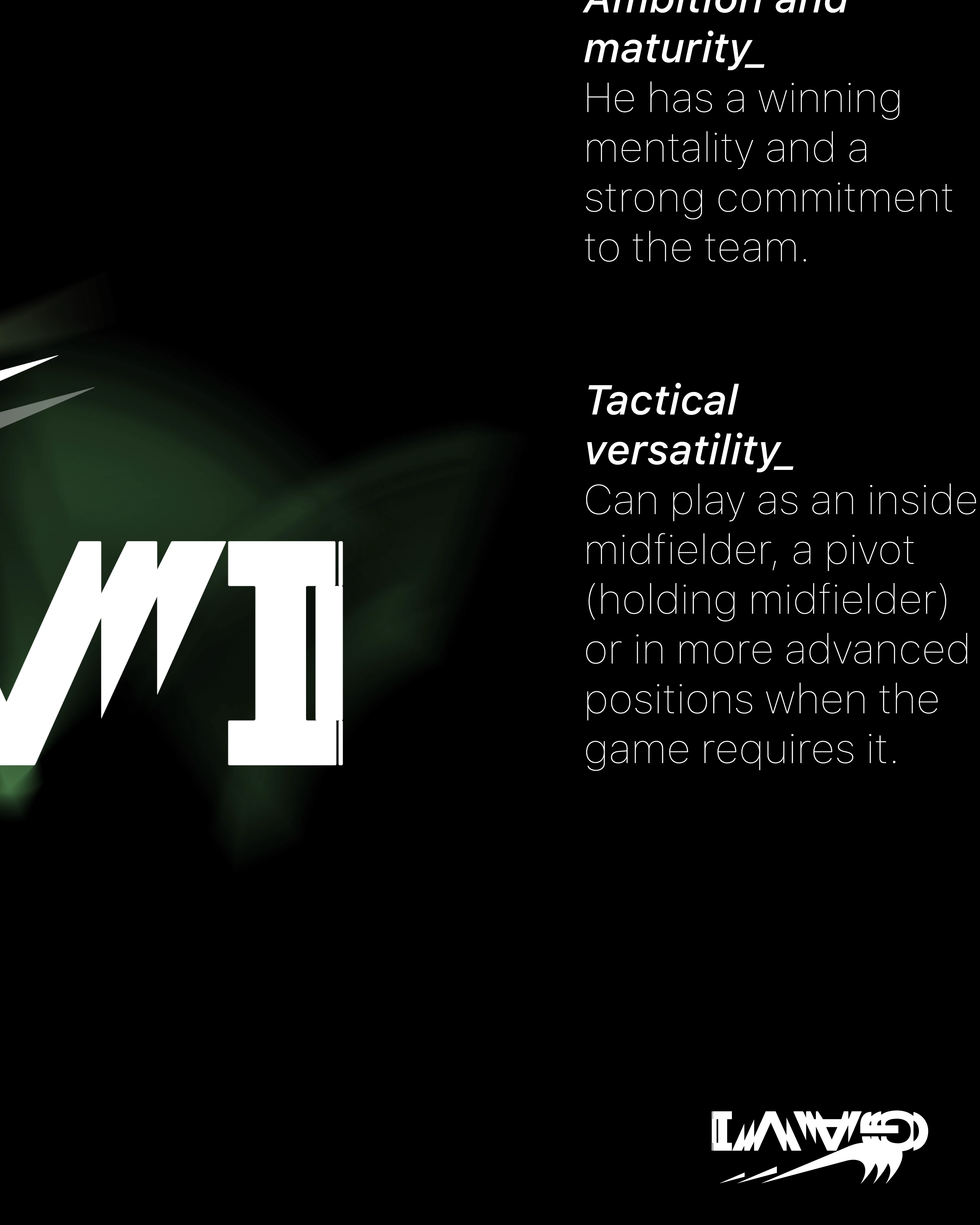 Typographic poster about ambition, maturity and tactical versatility with the GAVI logotype cropped at the edge, campaign design by Sebastian Saavedra