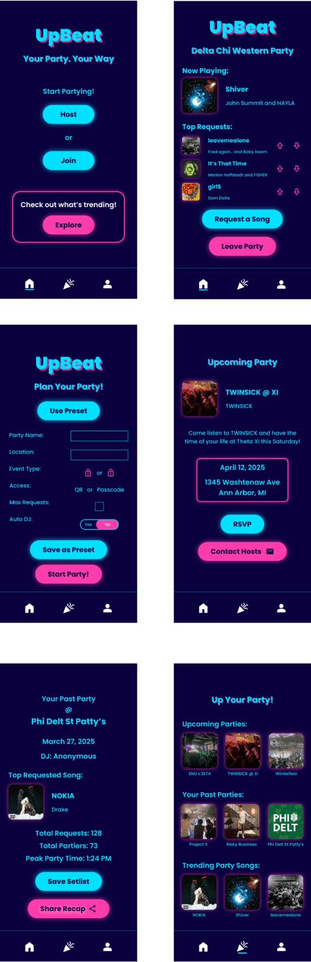 High-Fidelity Mockups of UpBeat