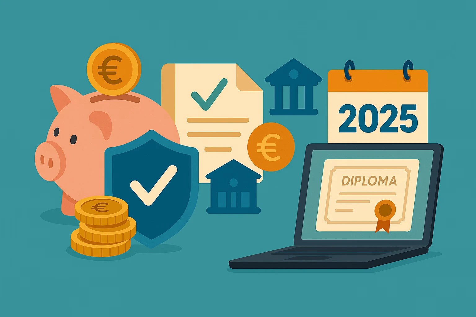 A couple sits on a park bench facing a serene pond, with two parked bicycles nearby, surrounded by lush greenery and a backdrop of tall apartment buildings under a clear sky.