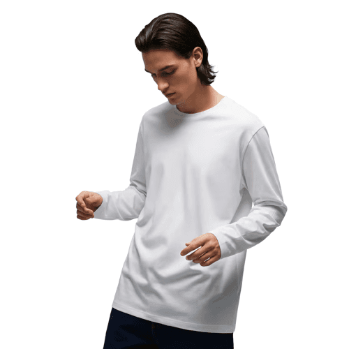 Angled male long-sleeve t-shirt mockup side view