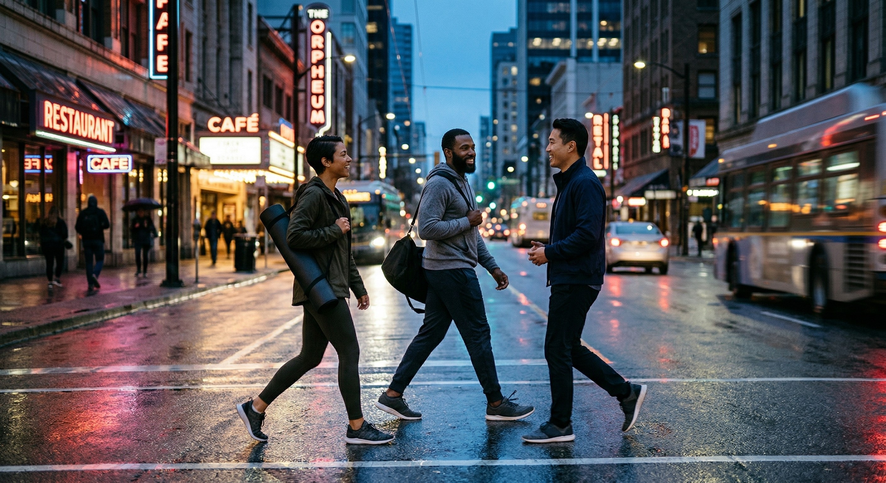 two people looking at a tablet and smiling