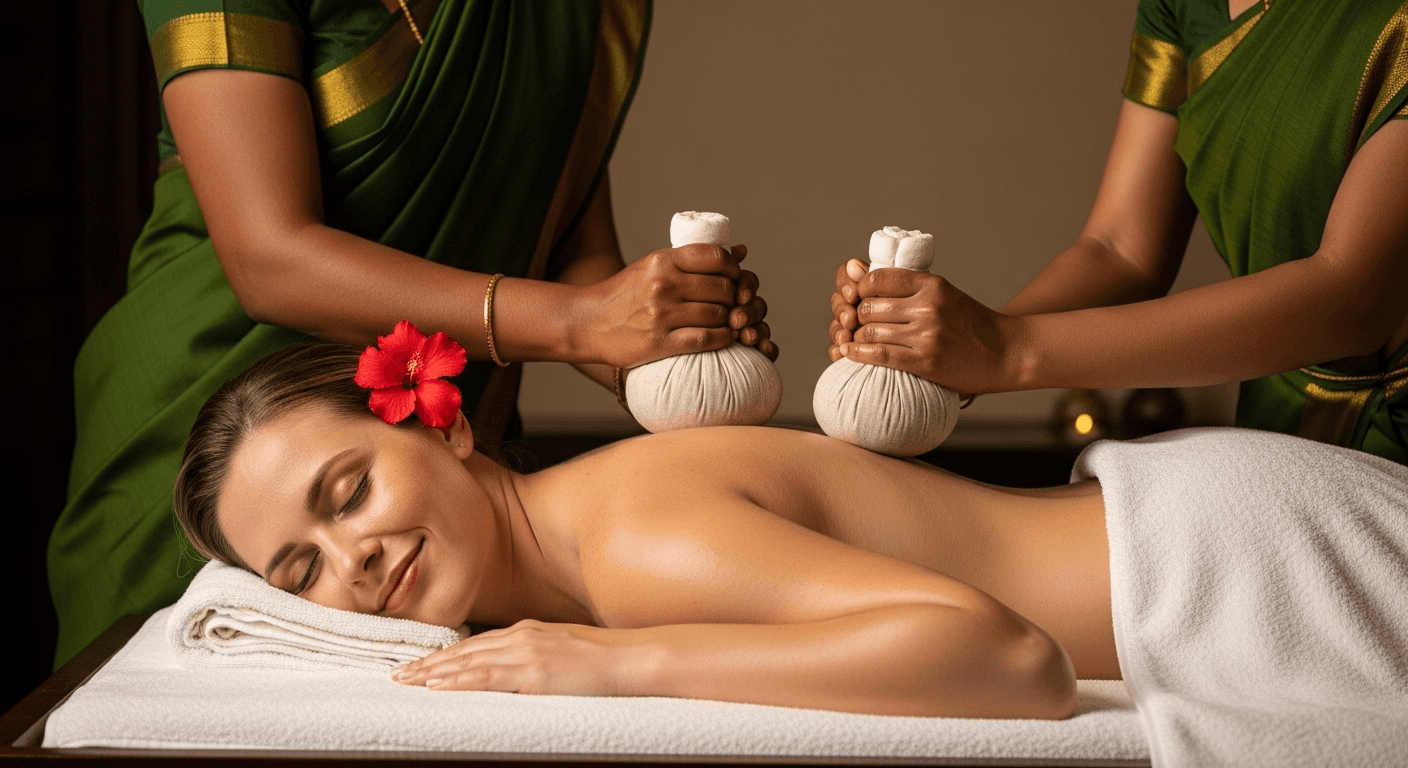 A woman lying down on a soft surface with her eyes closed, bathed in warm sunlight filtering through leaves. Her face has a natural glow, reflecting relaxation and tranquility in a serene spa-like setting.