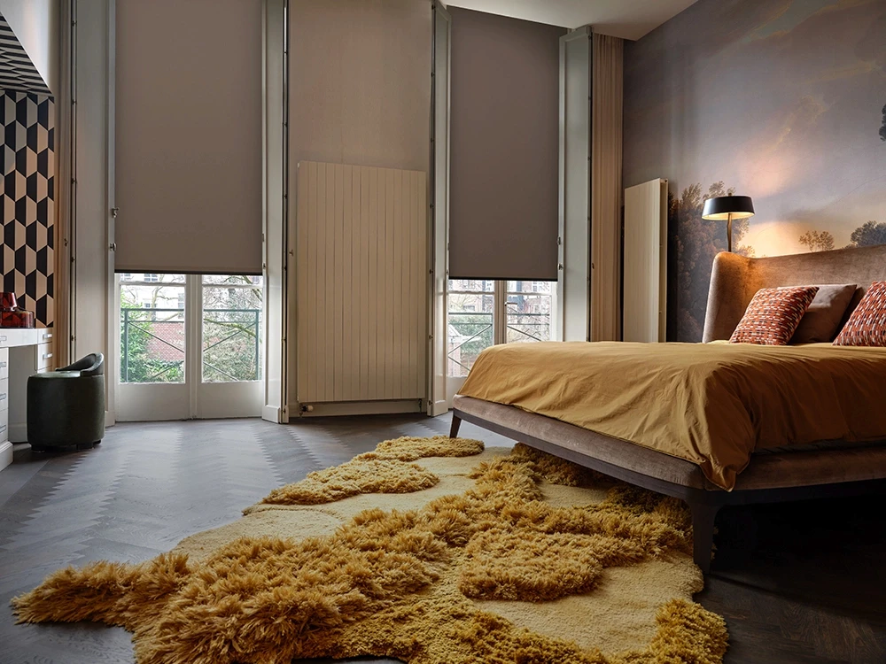 Bedroom with smart roller blinds