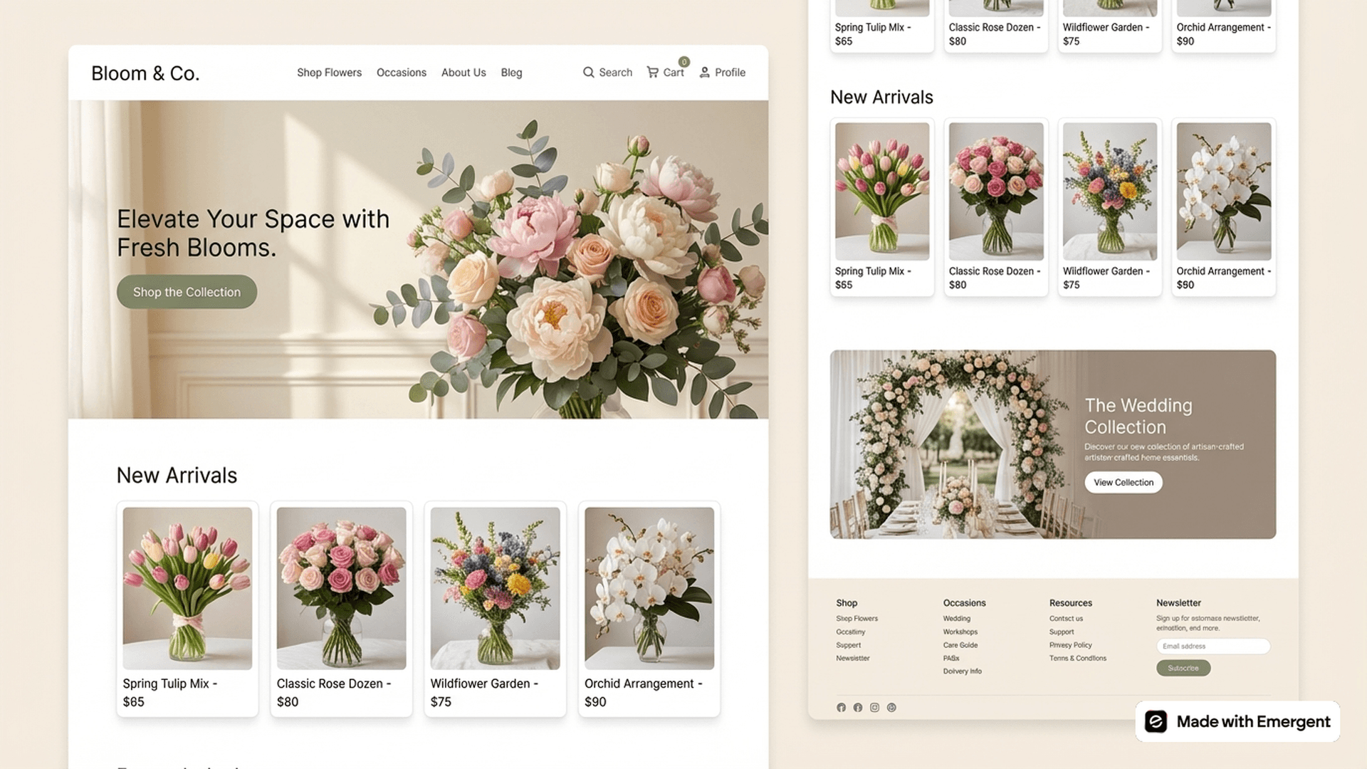 Florist website made with emergent