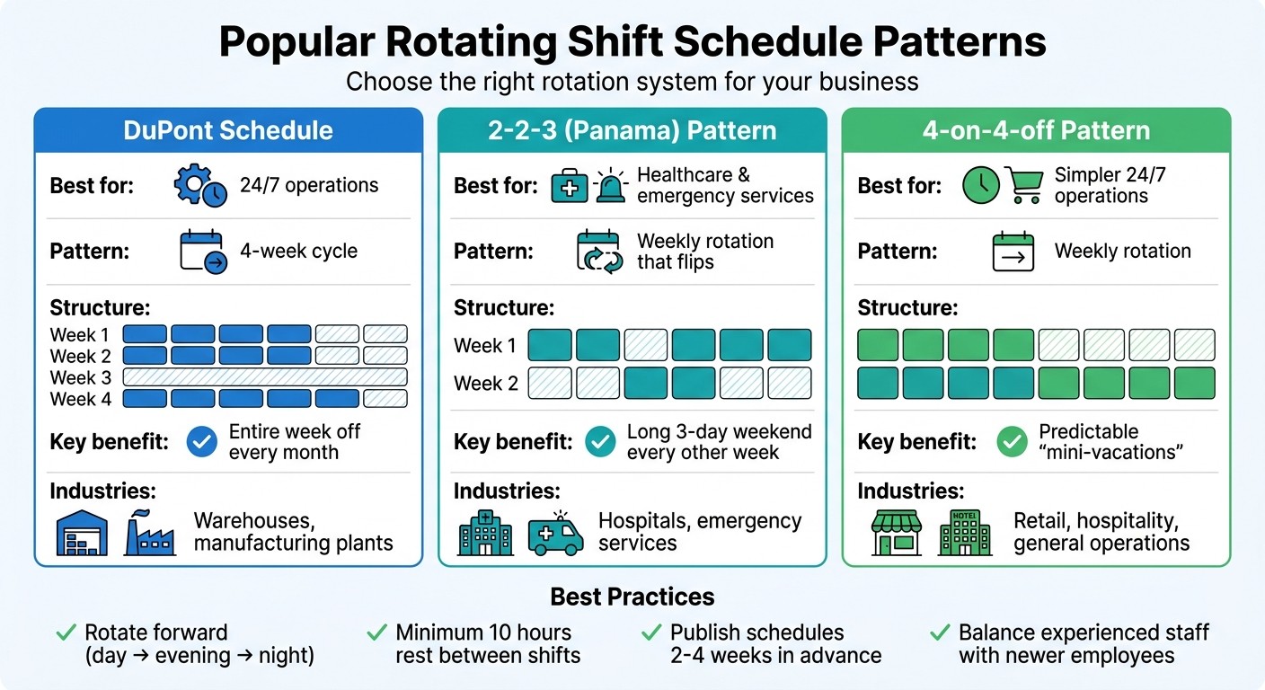 Comparison of Popular Rotating Shift Schedule Patterns for Small Businesses