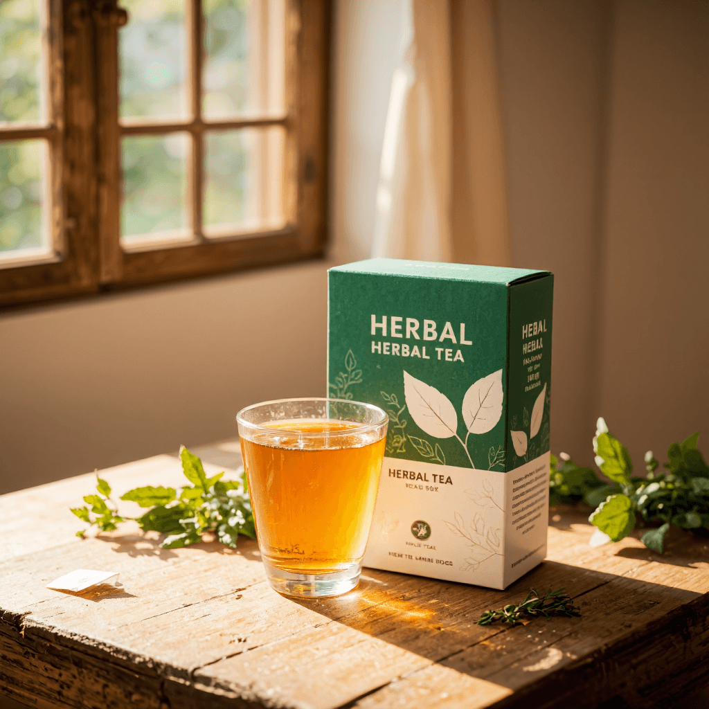 product photography of box of herbal tea bags