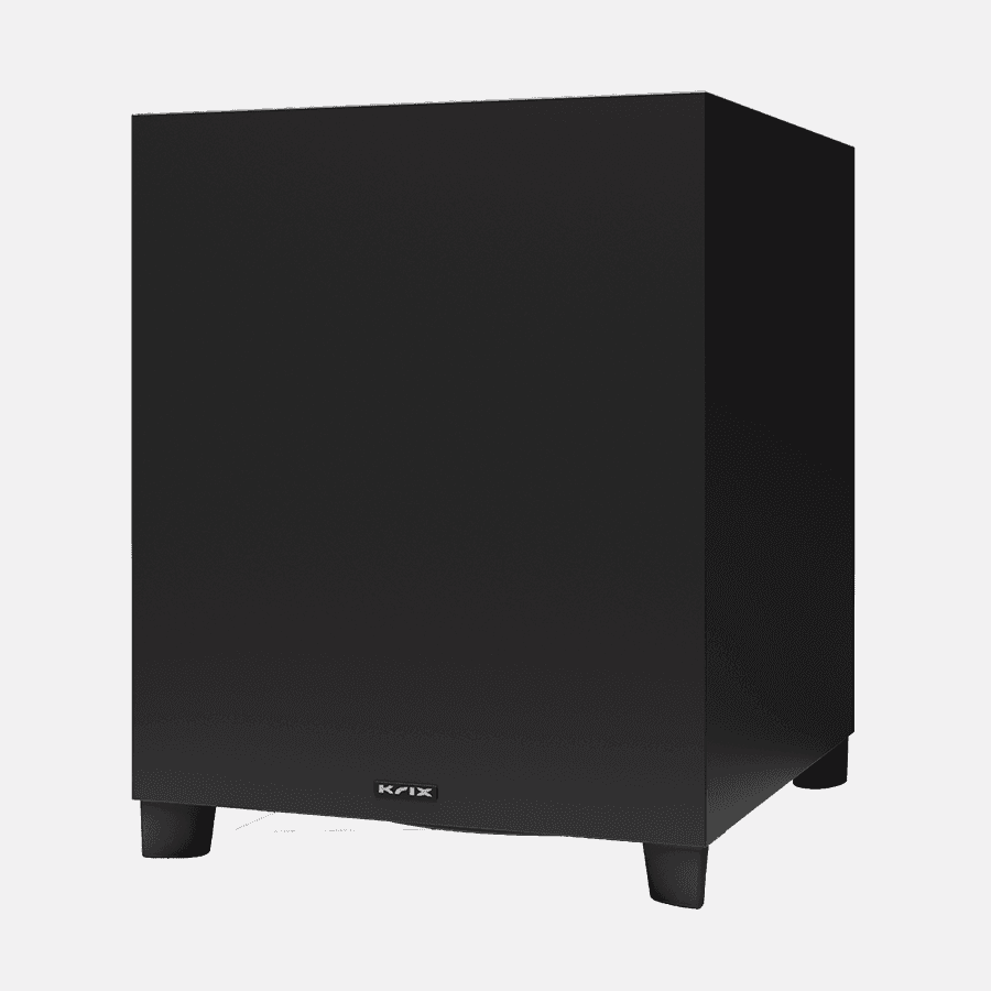Black Krix subwoofer with four legs.