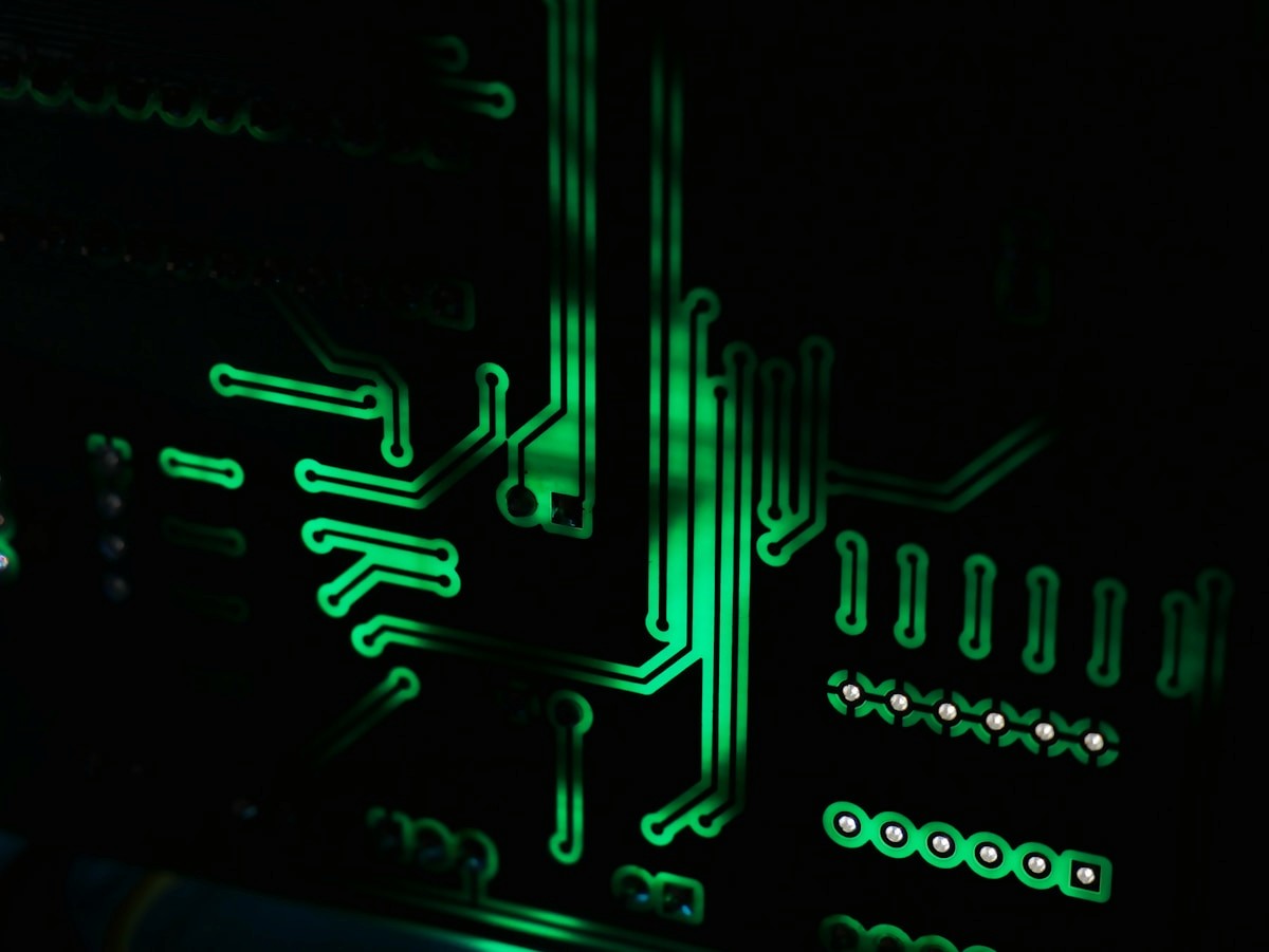 Computer motherboard in darkness