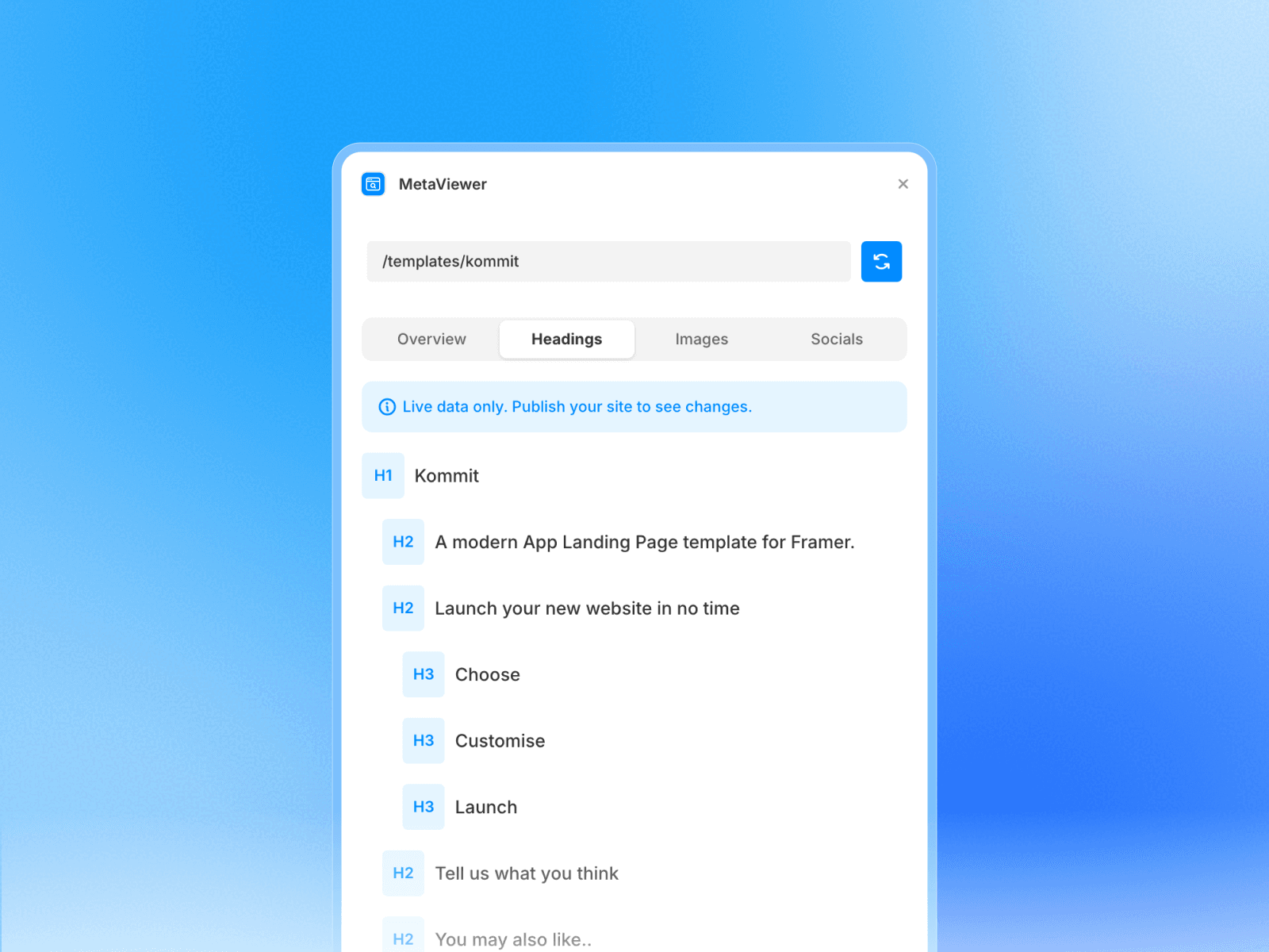 Preview of Metaviewer Headings tab