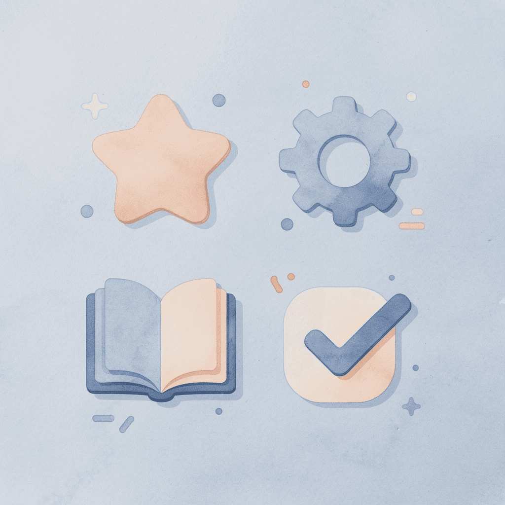 Four icons representing print quality, transparent pricing, order flexibility, and support