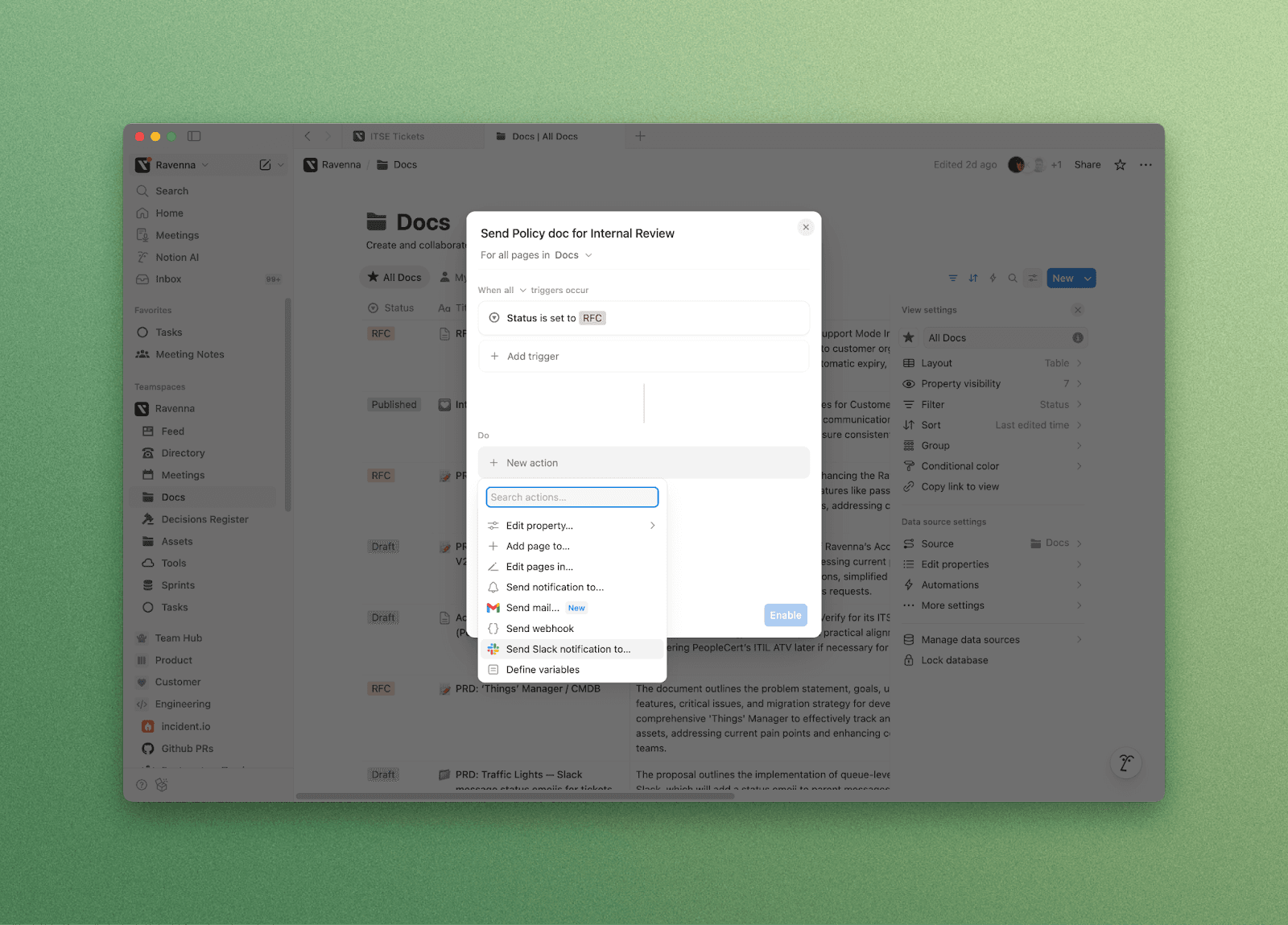 how to turn Slack notifications from a Notion database