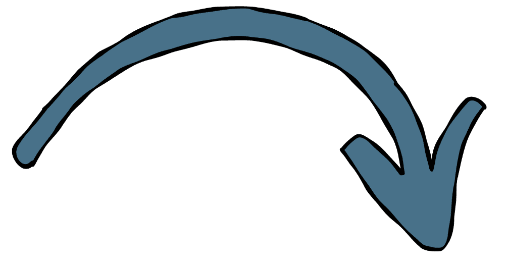 A curved arrow pointing downwards, outlined in blue, indicating a direction or movement.