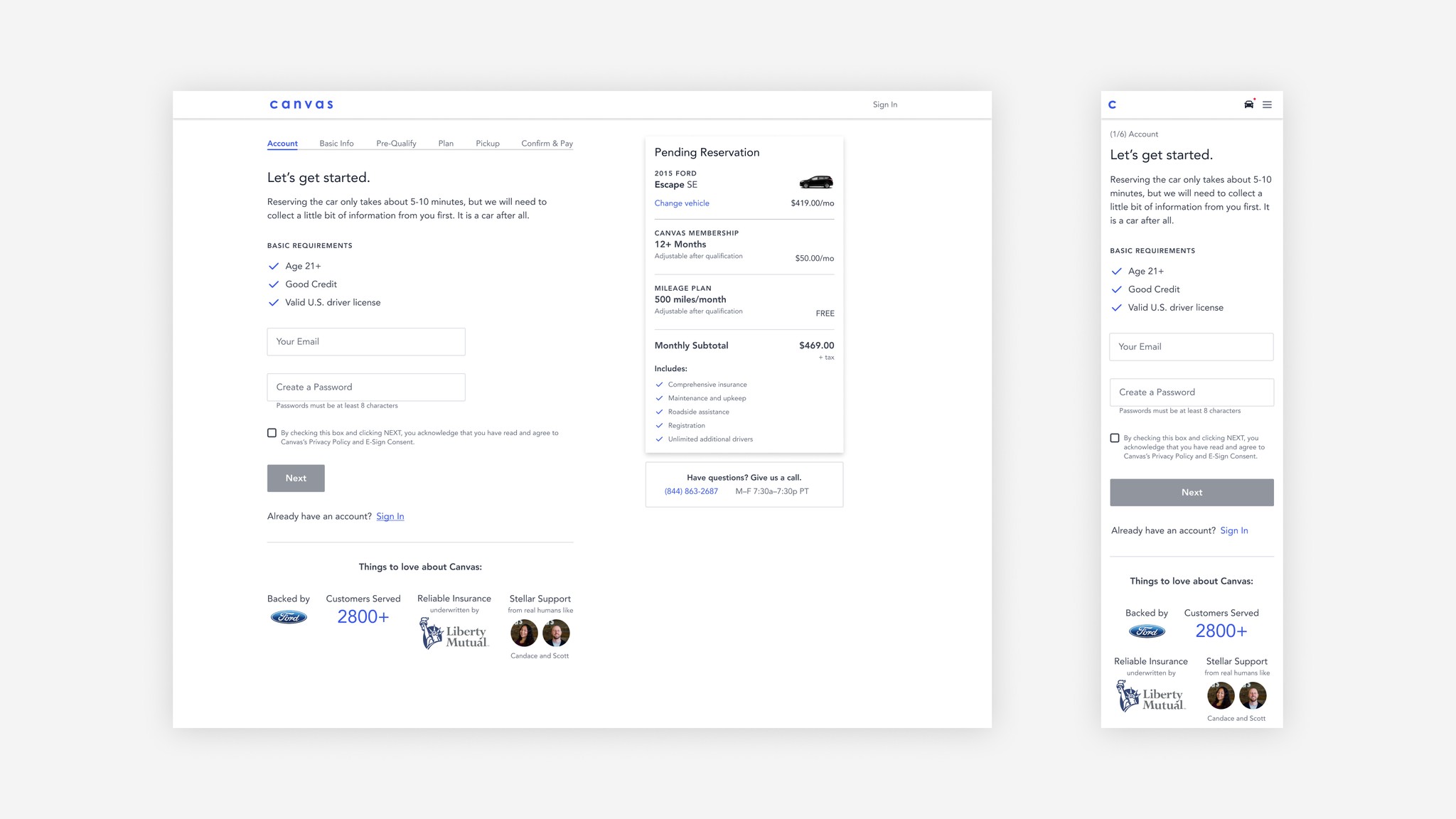 a side by side of the web and mobile checkout experience