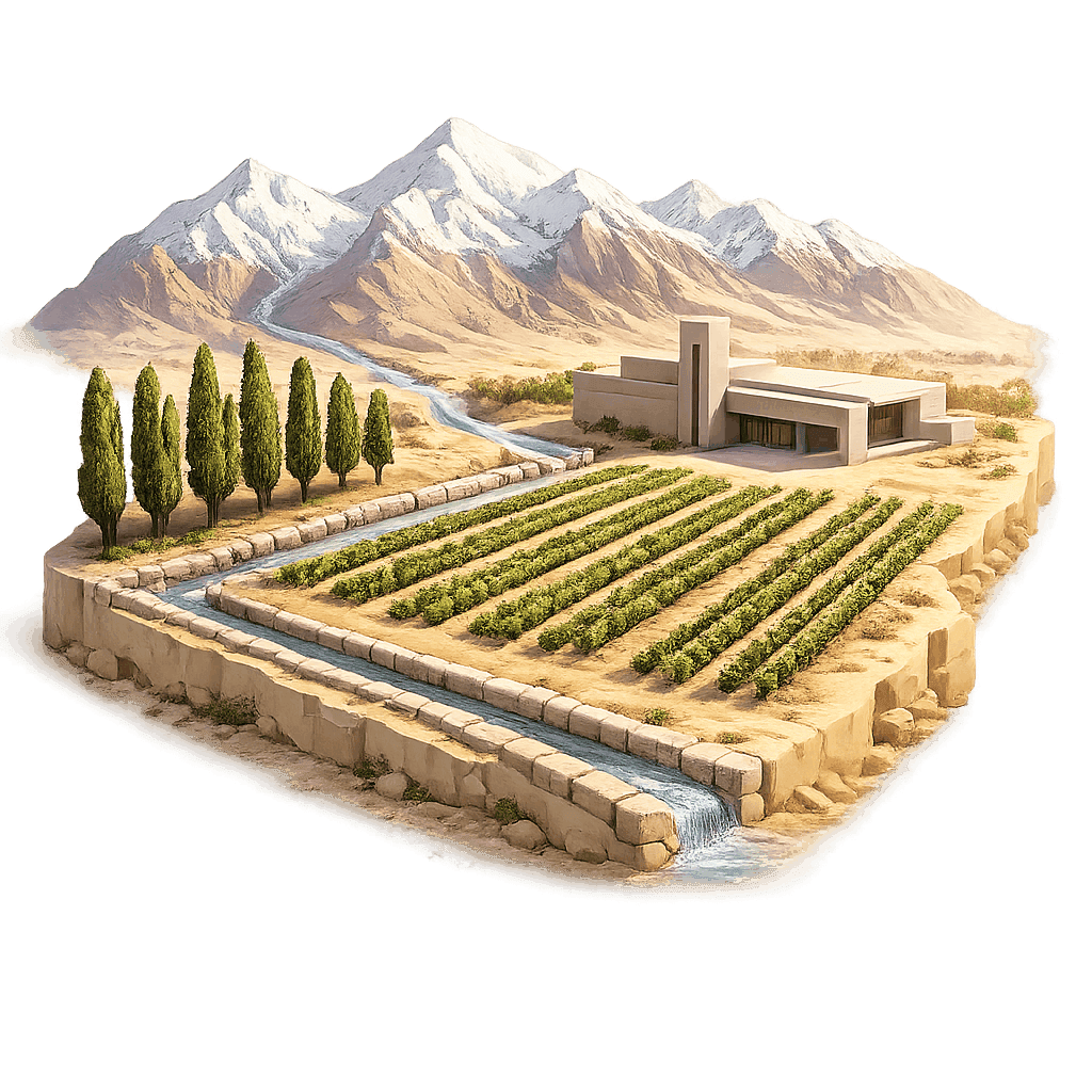 Artistic illustration of the Mendoza wine region.