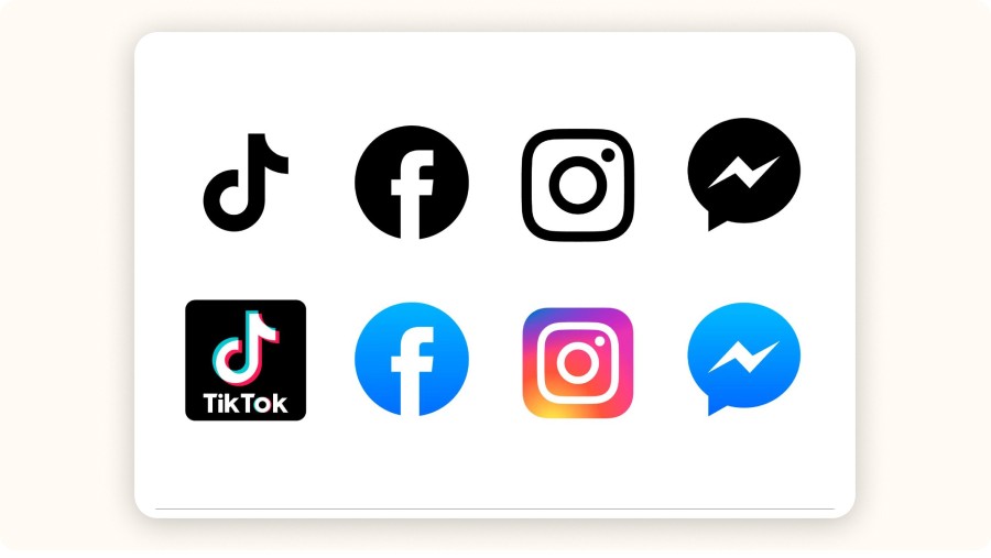 Collection of TikTok, Facebook, Instagram, and Messenger logos