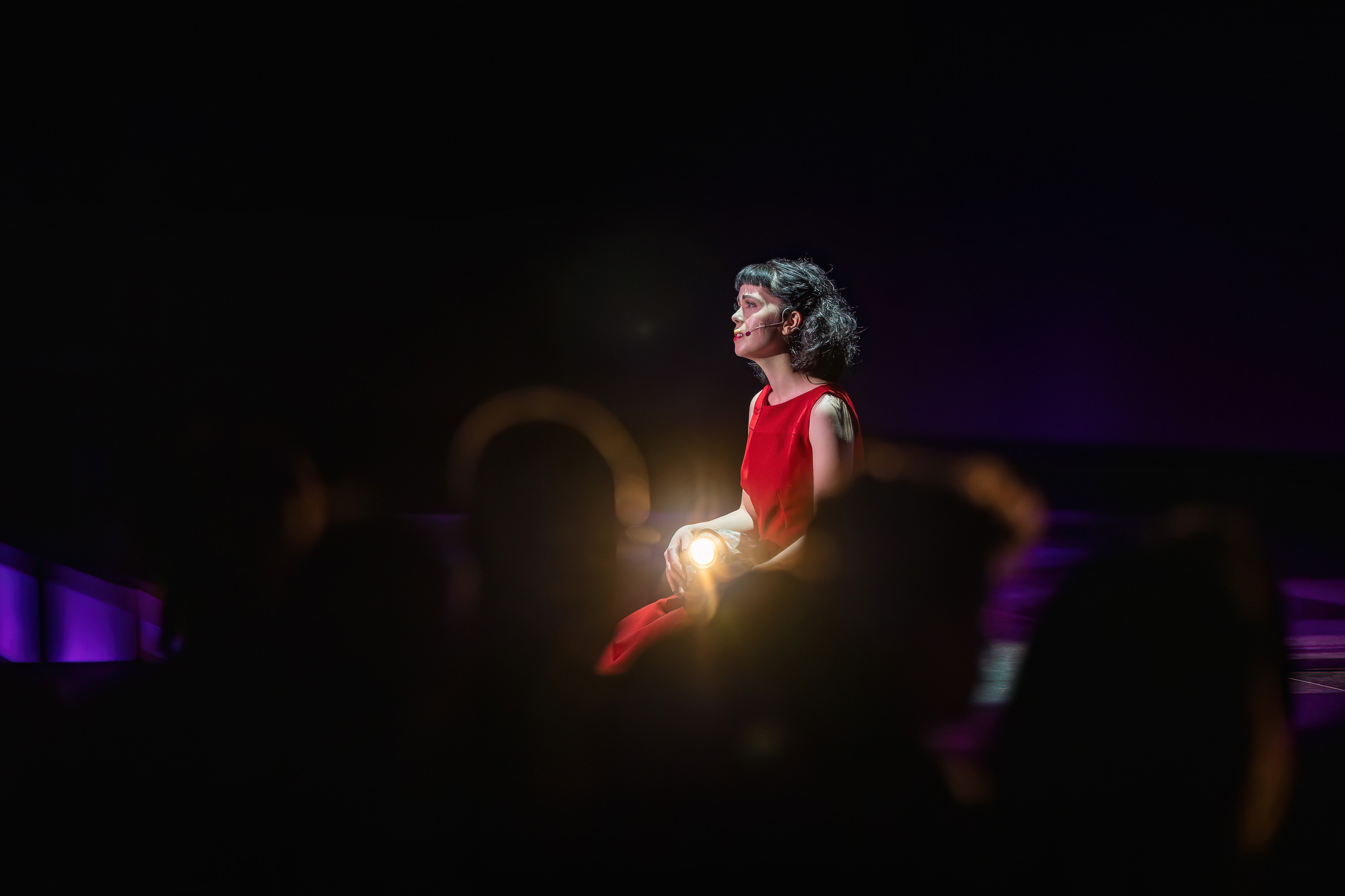Performer on stage during an evening programme at a multi-day event.