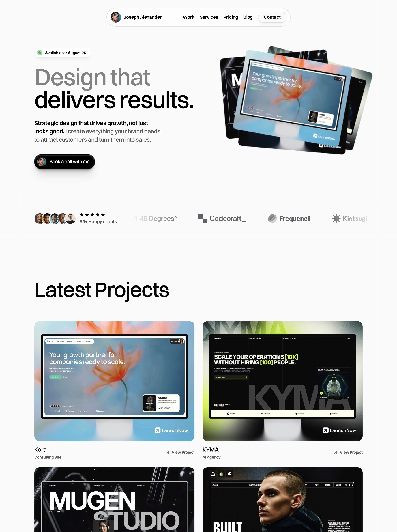 Launchfolio free portfolio Framer template homepage preview