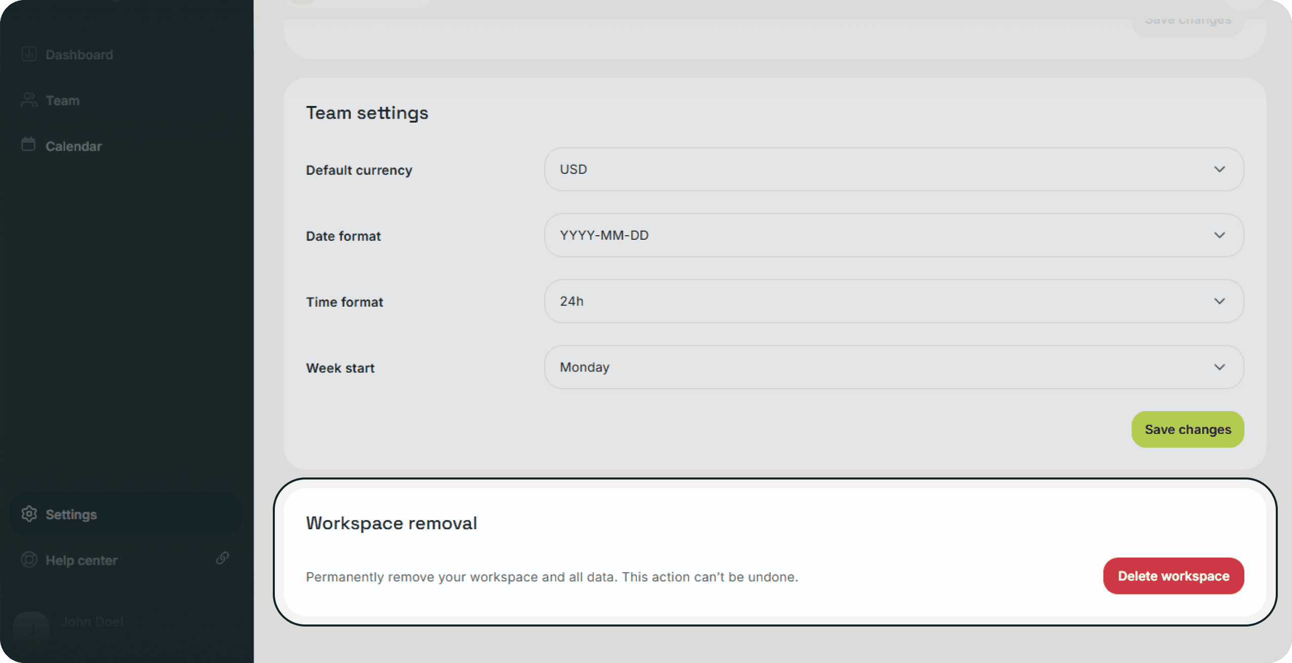 Subsight workspace deletion confirmation modal warning about permanent data loss.