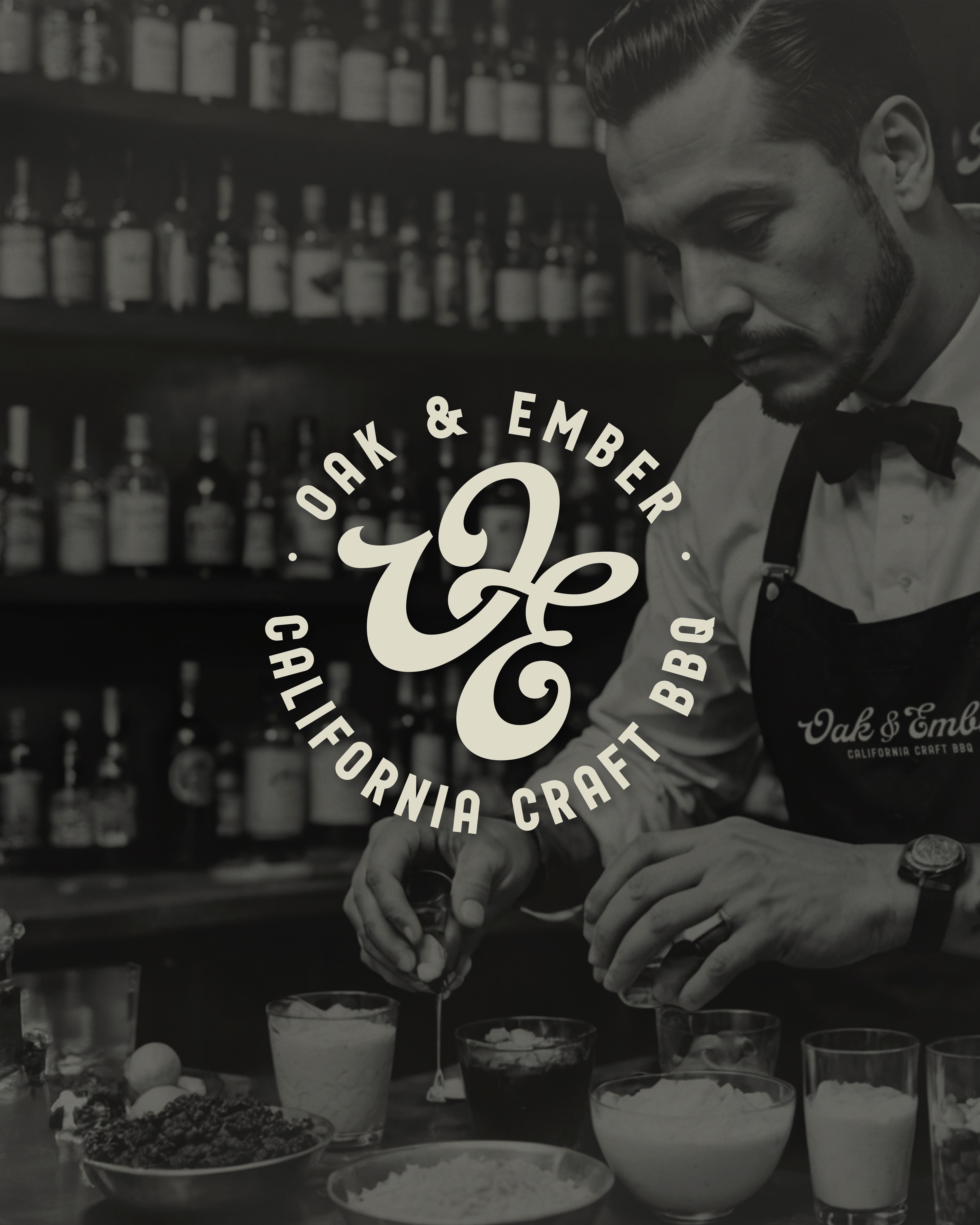 Oak and Ember circular badge logo in black and white