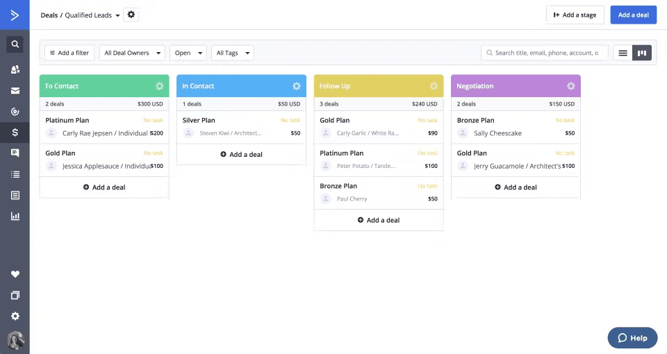 ActiveCampaign’s interface for qualified leads in kanban-style&nbsp;