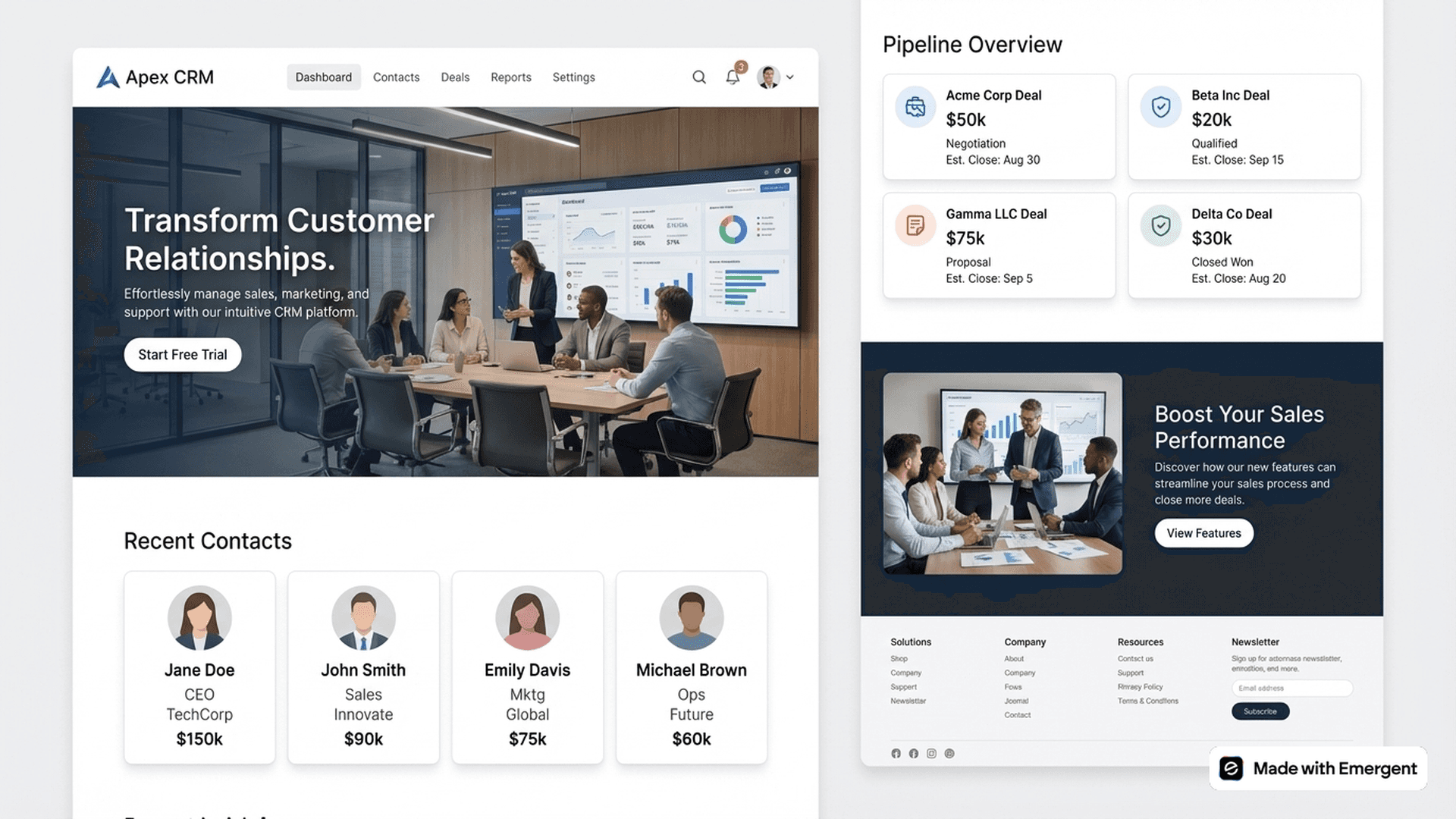 CRM Website made with Emergent