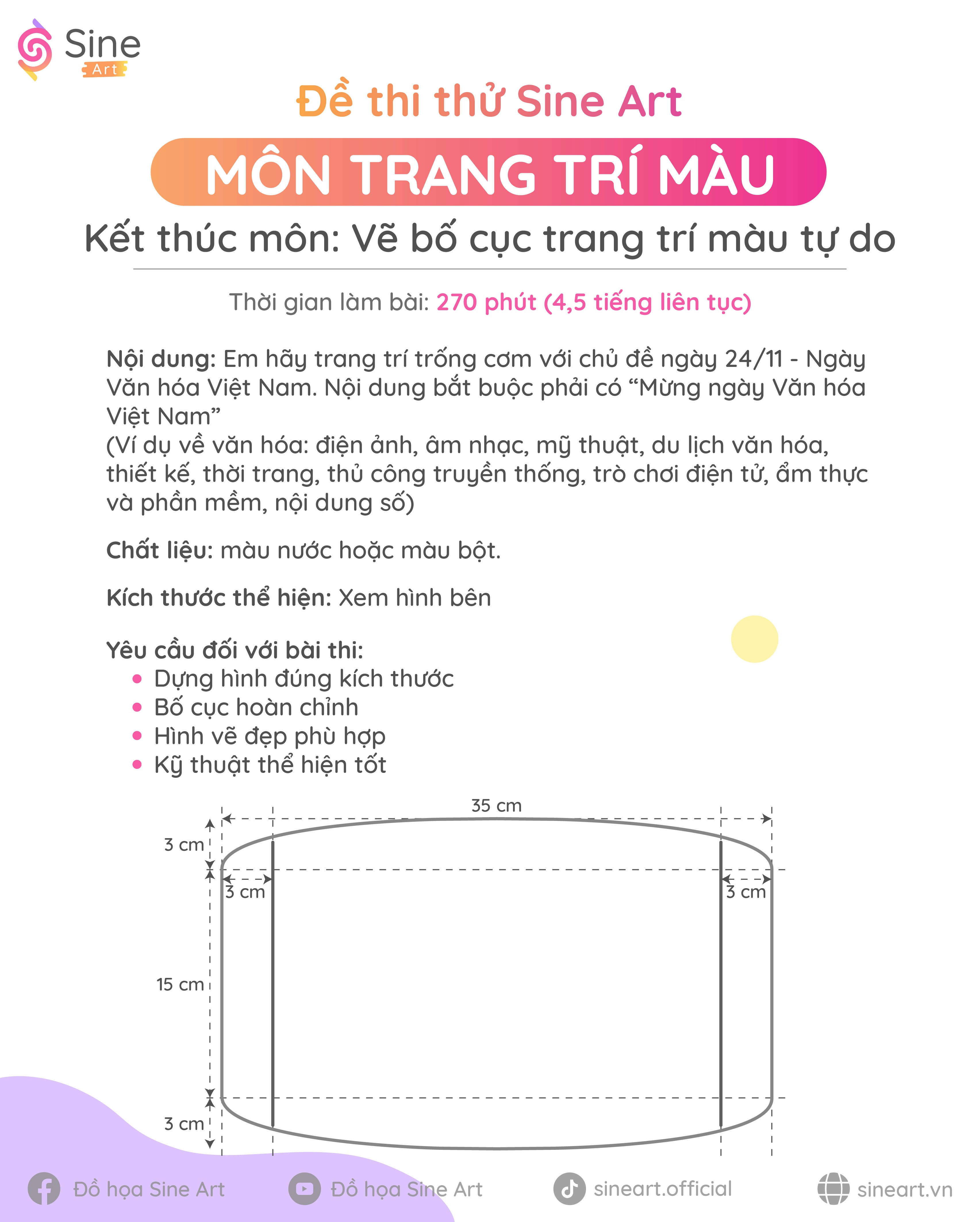 Đề thi trang trí màu Sine Art mẫu Trang trí trống cơm