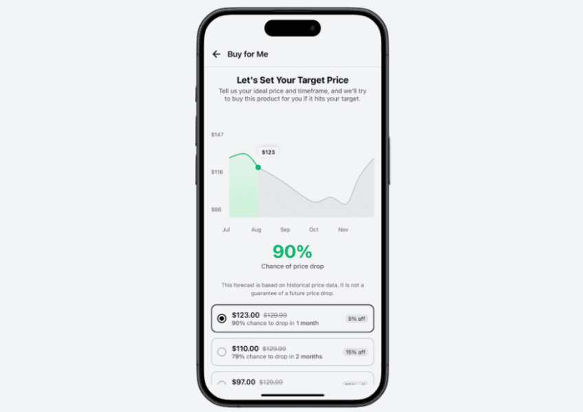 Phone screen showing setting target price page