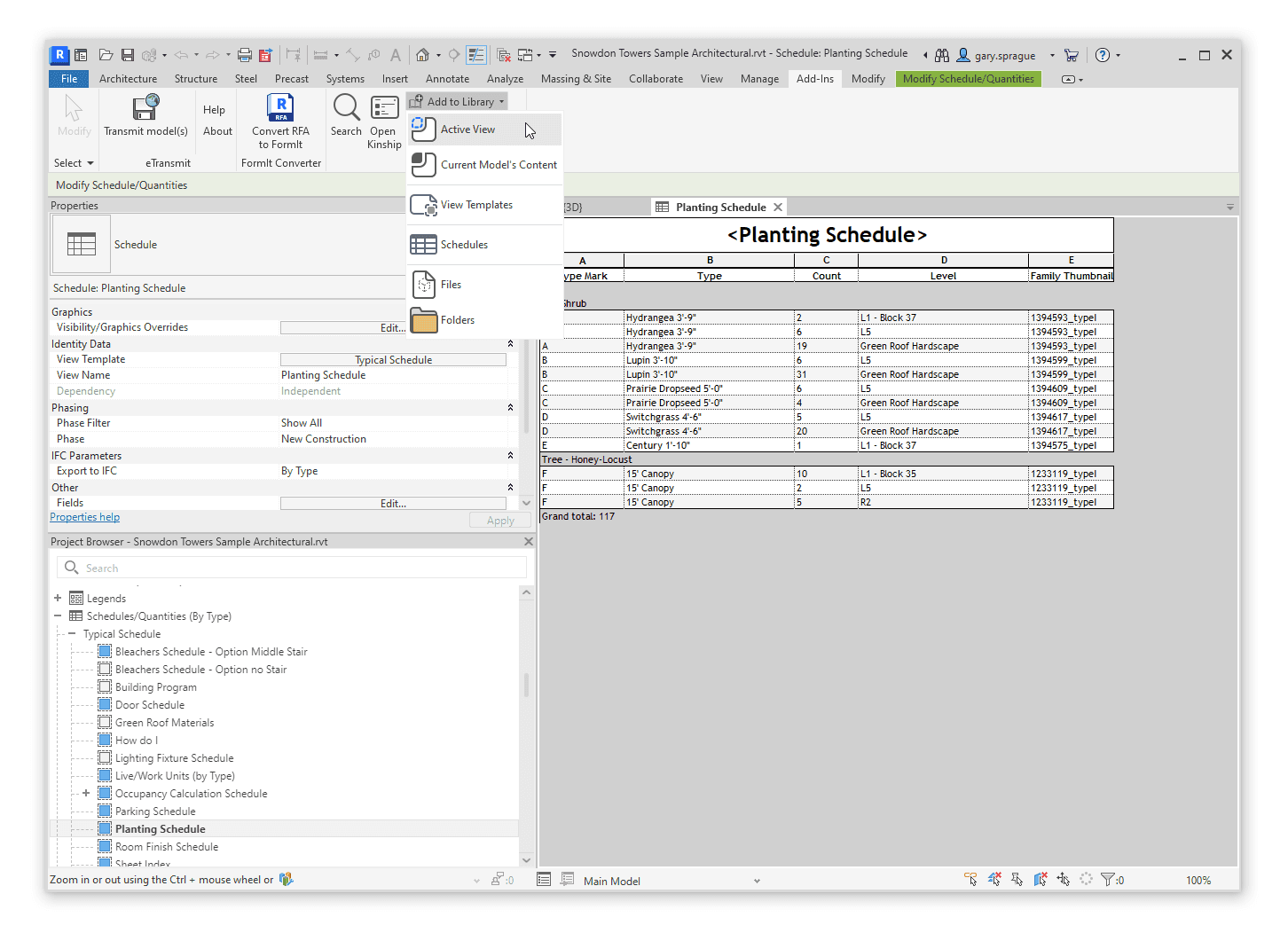 Use “Active View” to add the currently viewed schedule.