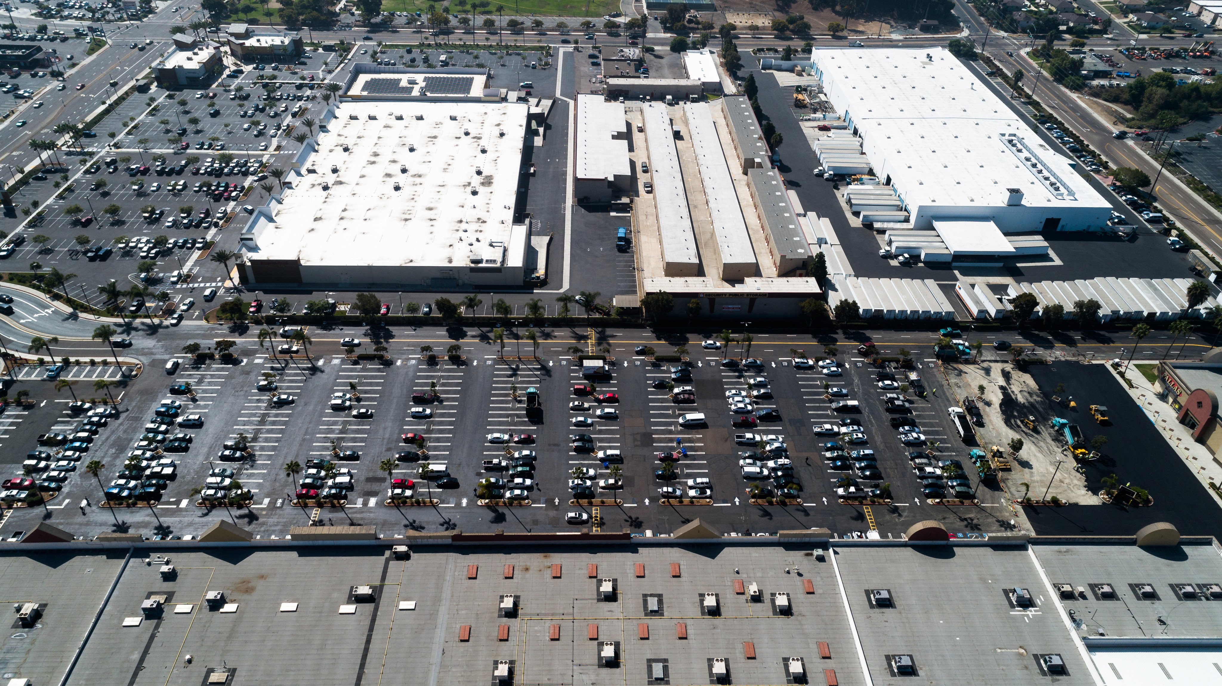 Aerial photo of shopping center parking lot project