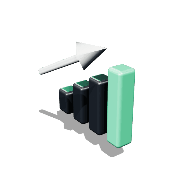 Three dimensional icon of a rising bar chart