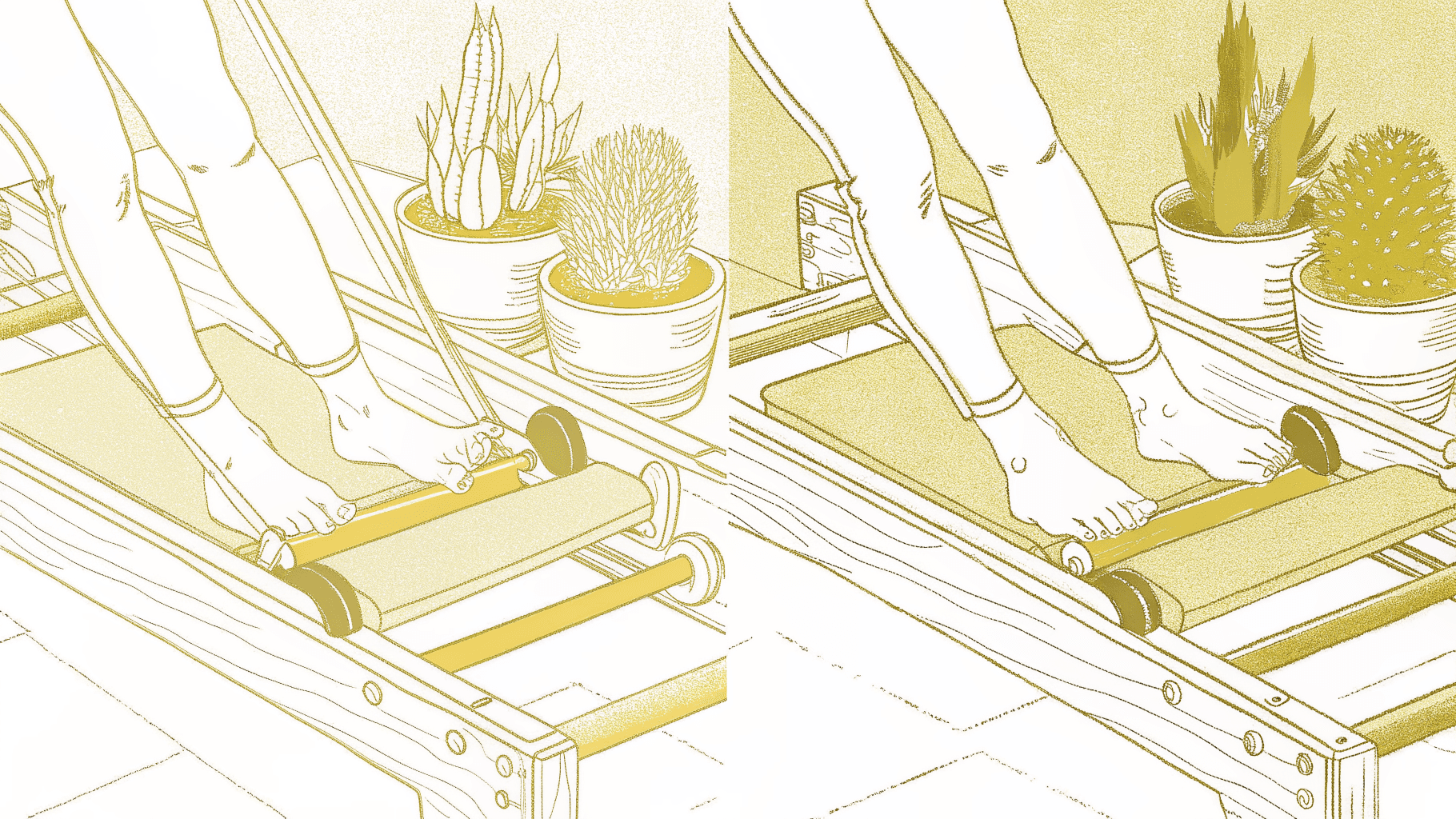 Reformer spring goes slack at end range while Megaformer cables stay taut, keeping core engaged