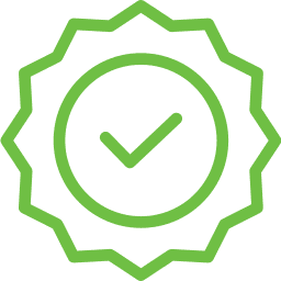 Icône verte représentant un sceau de qualité avec une coche, symbole de fiabilité et de professionnalisme.