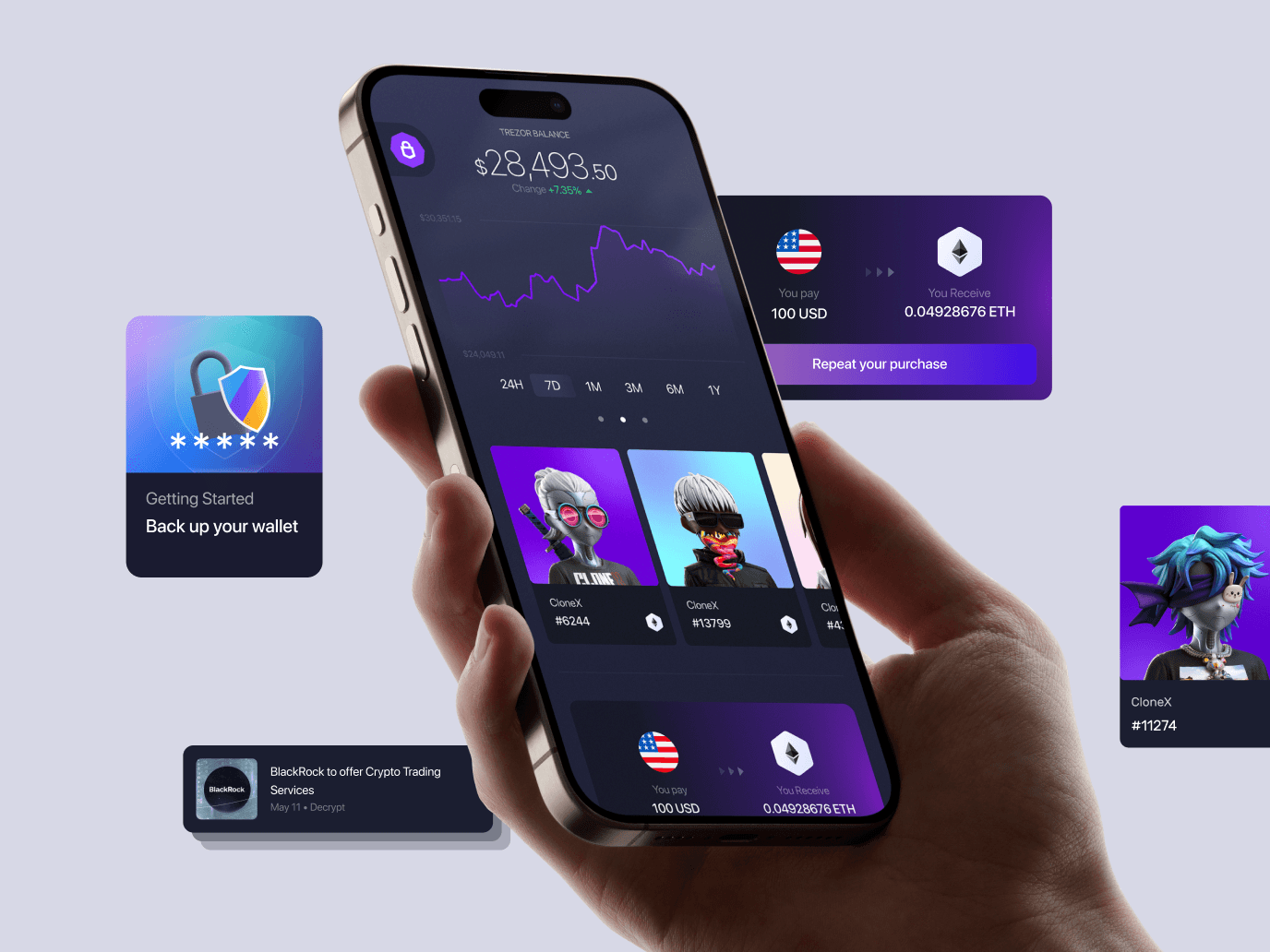 Exodus dashboard – crypto mobile app core product feature