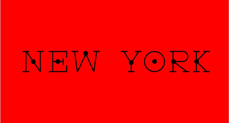 A red image with the text New York made from black lines and dots.