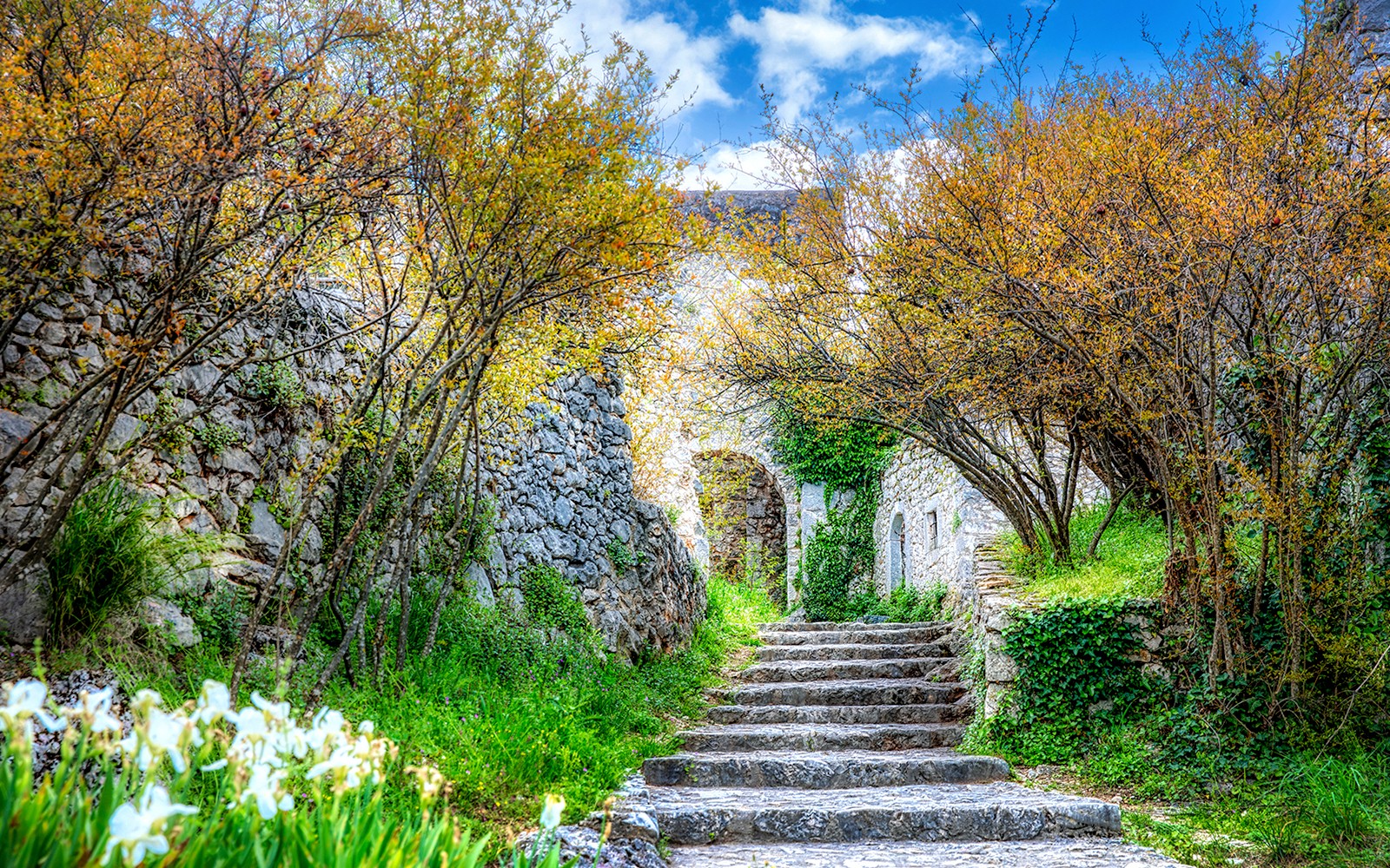 Steps along the walking path in the historic village of Pocitelj, Bosnia and Herzegovina.