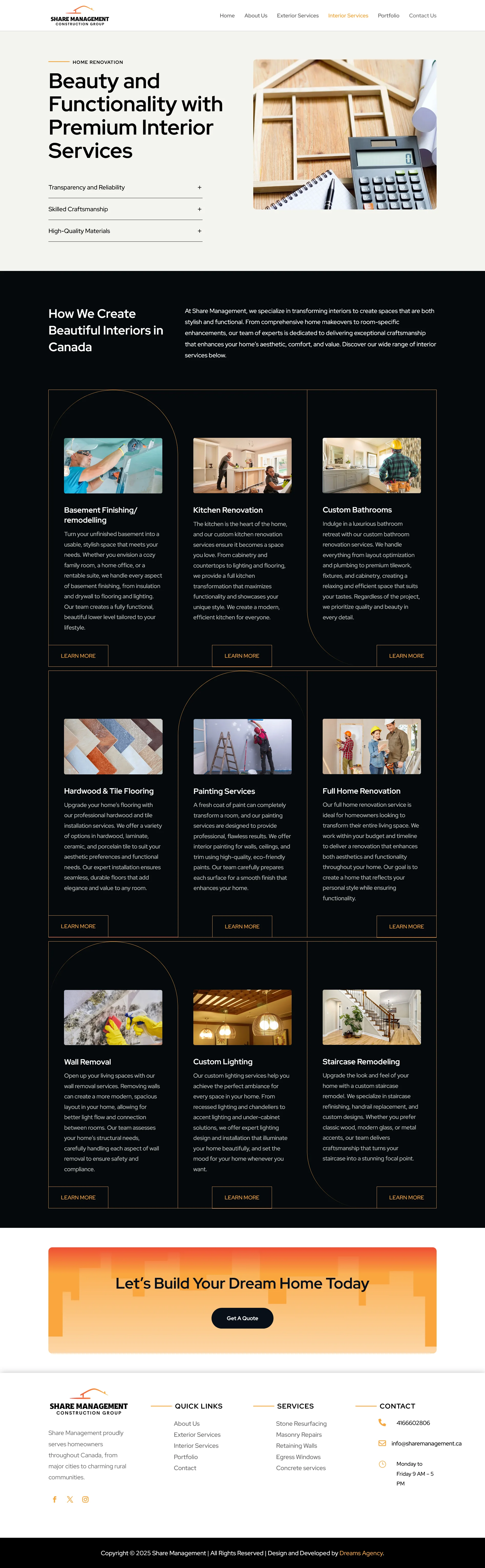 Exterior Service - Share Management website developed & designed by Dreams Agency Mississauga, Ontario