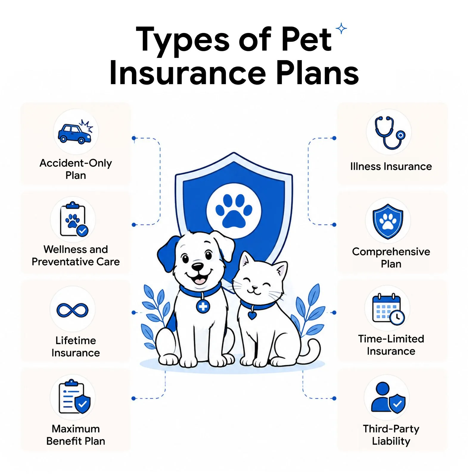 An infographic showing the types of pet insurance plans available in Dubai.