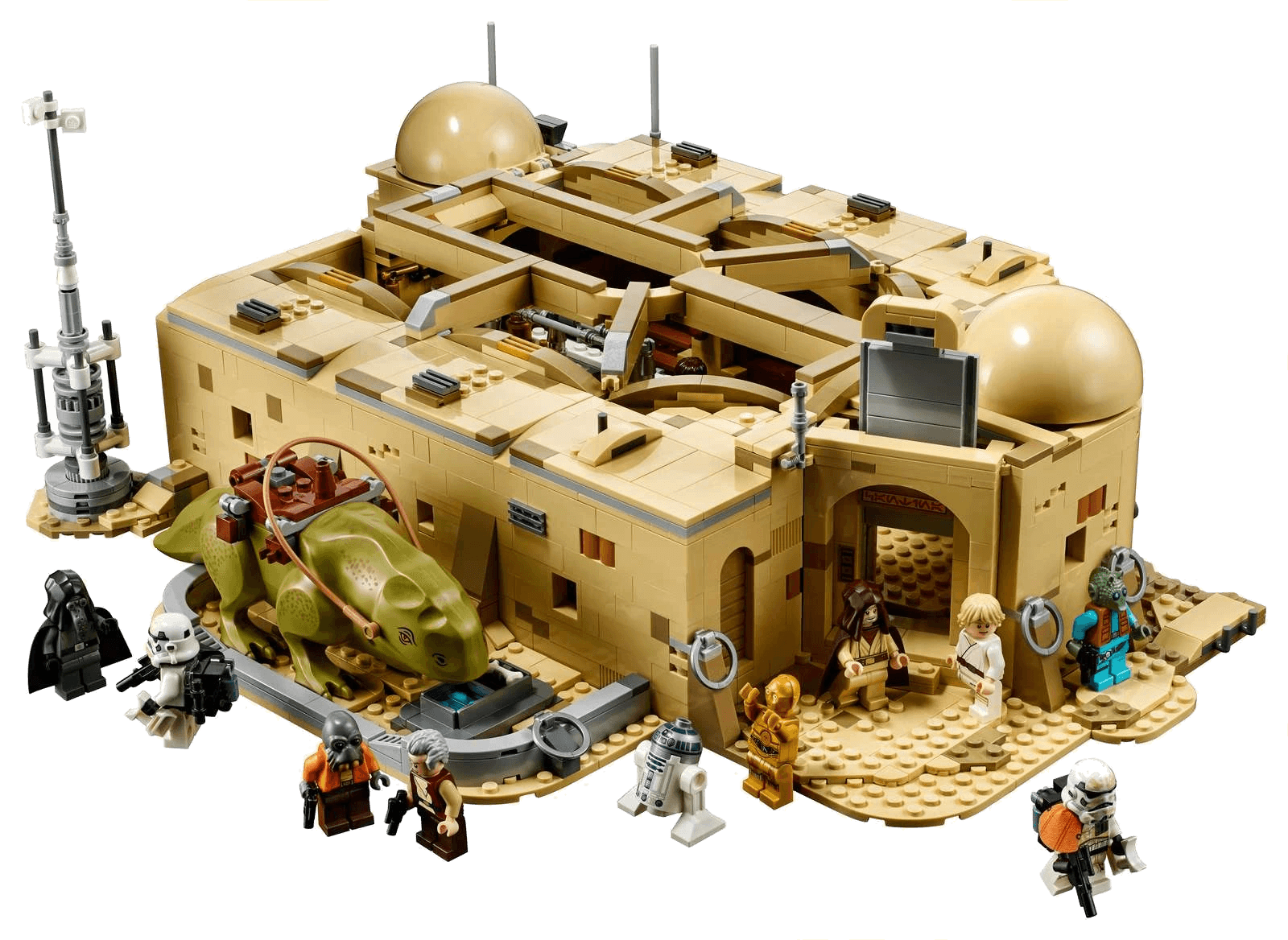LEGO® Mos Eisley Cantina (sett 75290) - ferdigbygd sandfarget ørkenbygning med minifigurer utenfor, Brikkenerd