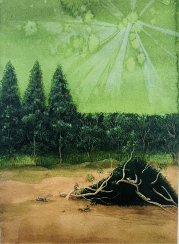 herd of sheep on road painting